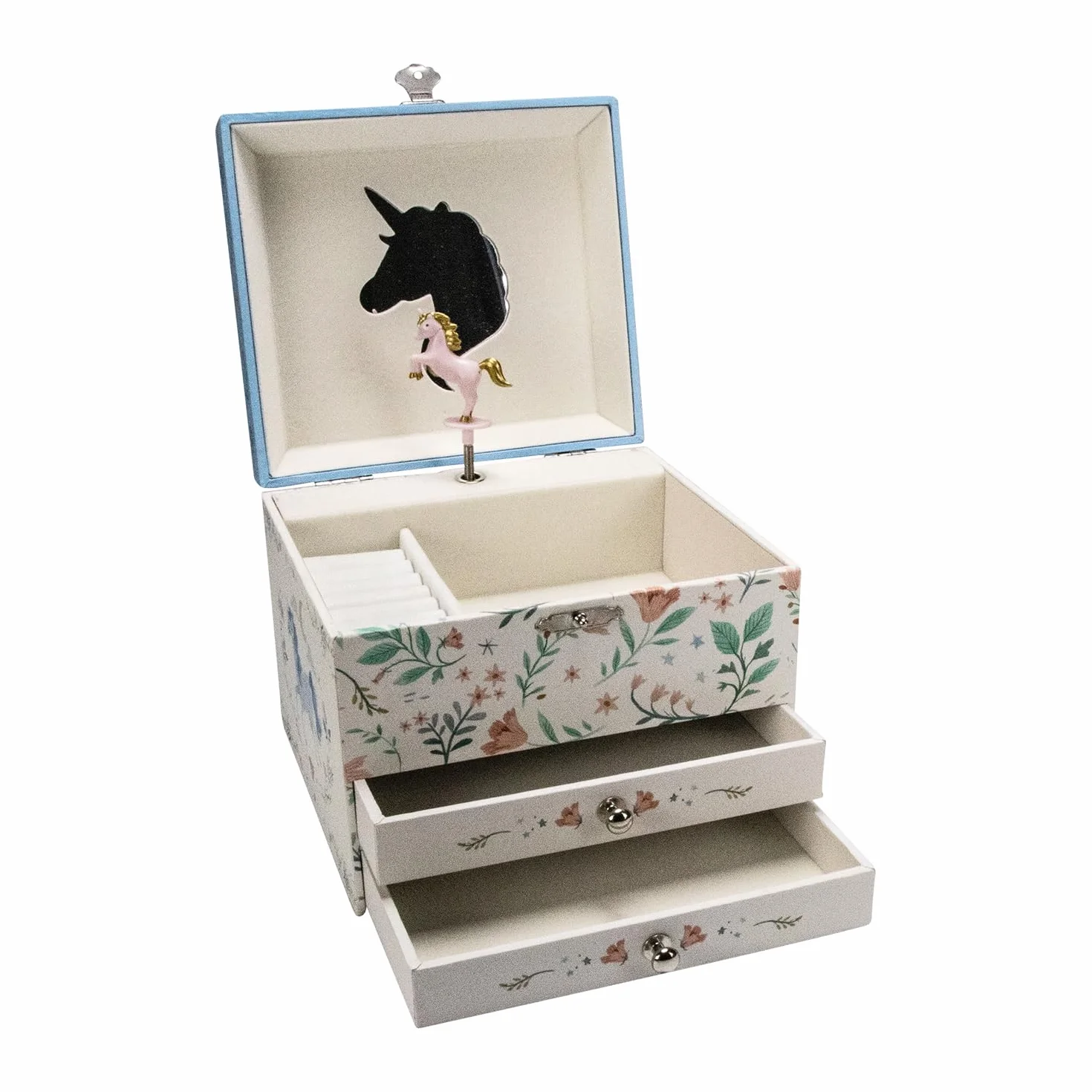 GICO Joyero con diseño de unicornio de dos cajones para niñas, joyero con caja de música, figura giratoria y espejo, regalo de cumpleaños para niñas - 92065