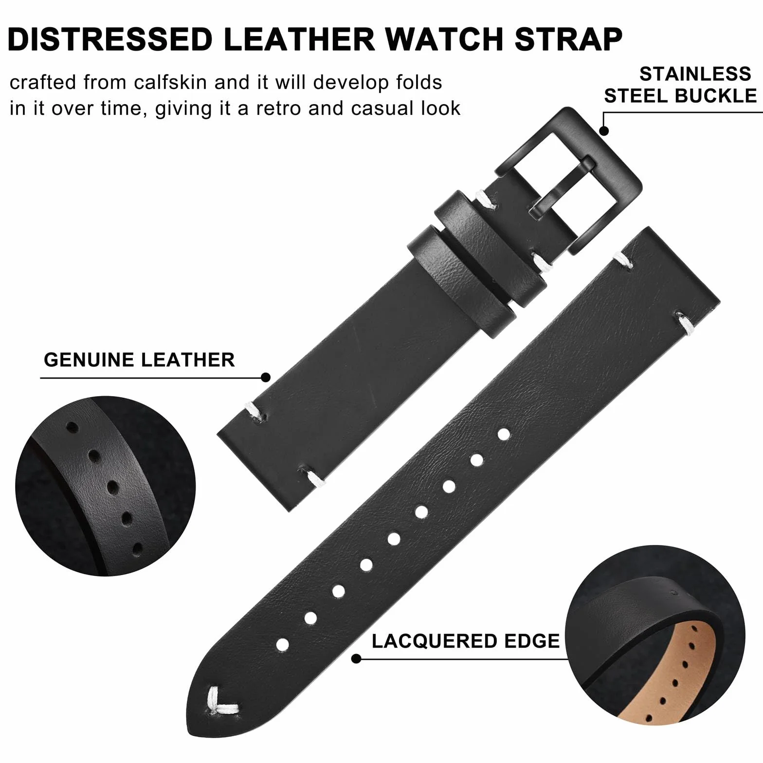 BISONSTRAP Correa de Reloj de Cuero Antiguo, Correas de Repuesto para Hombres, Liberación Rápida, Ancho de Correa 18mm 20mm 22mm