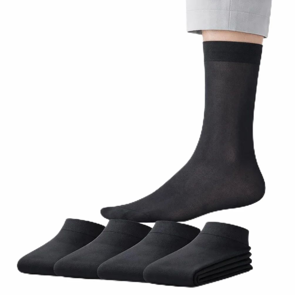 Calcetines de Bambú para Hombre, Pack de 4 Pares, Sin Costura, Transpirables y Suaves, Calcetines Ejecutivos Finos, Antiolor y Antibacterianos, Negro, Talla 40-46