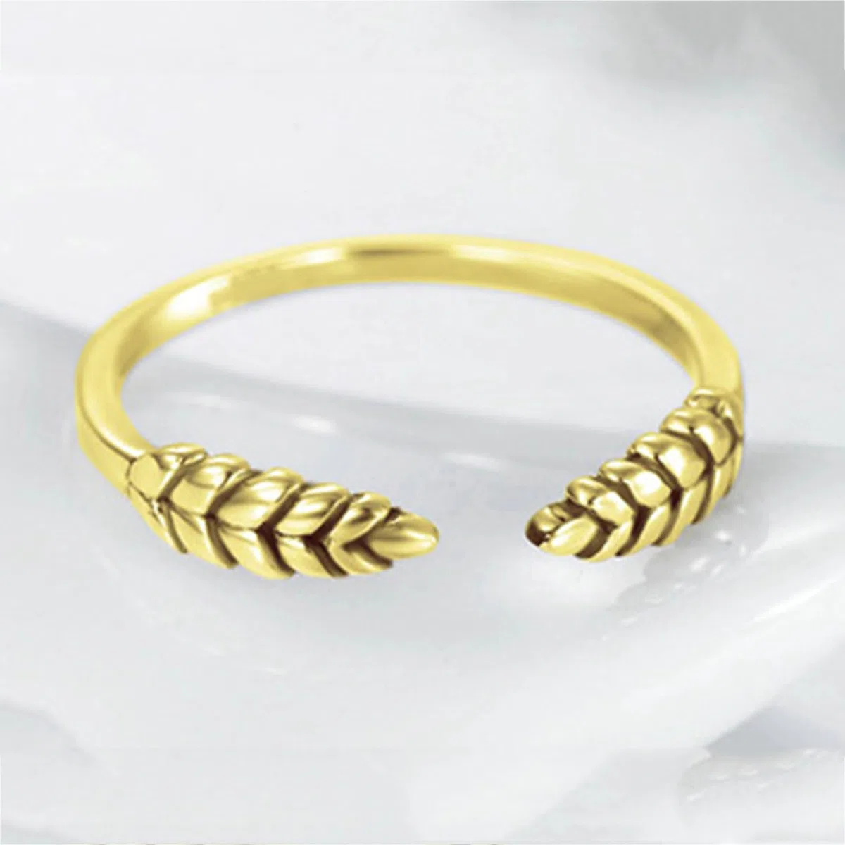 Anillos de boda para mujer, anillo de compromiso de oro amarillo de 18 quilates, diseño sencillo, ajustable, abierto con hoja, alianzas de boda de oro amarillo para mamá, novia, novia