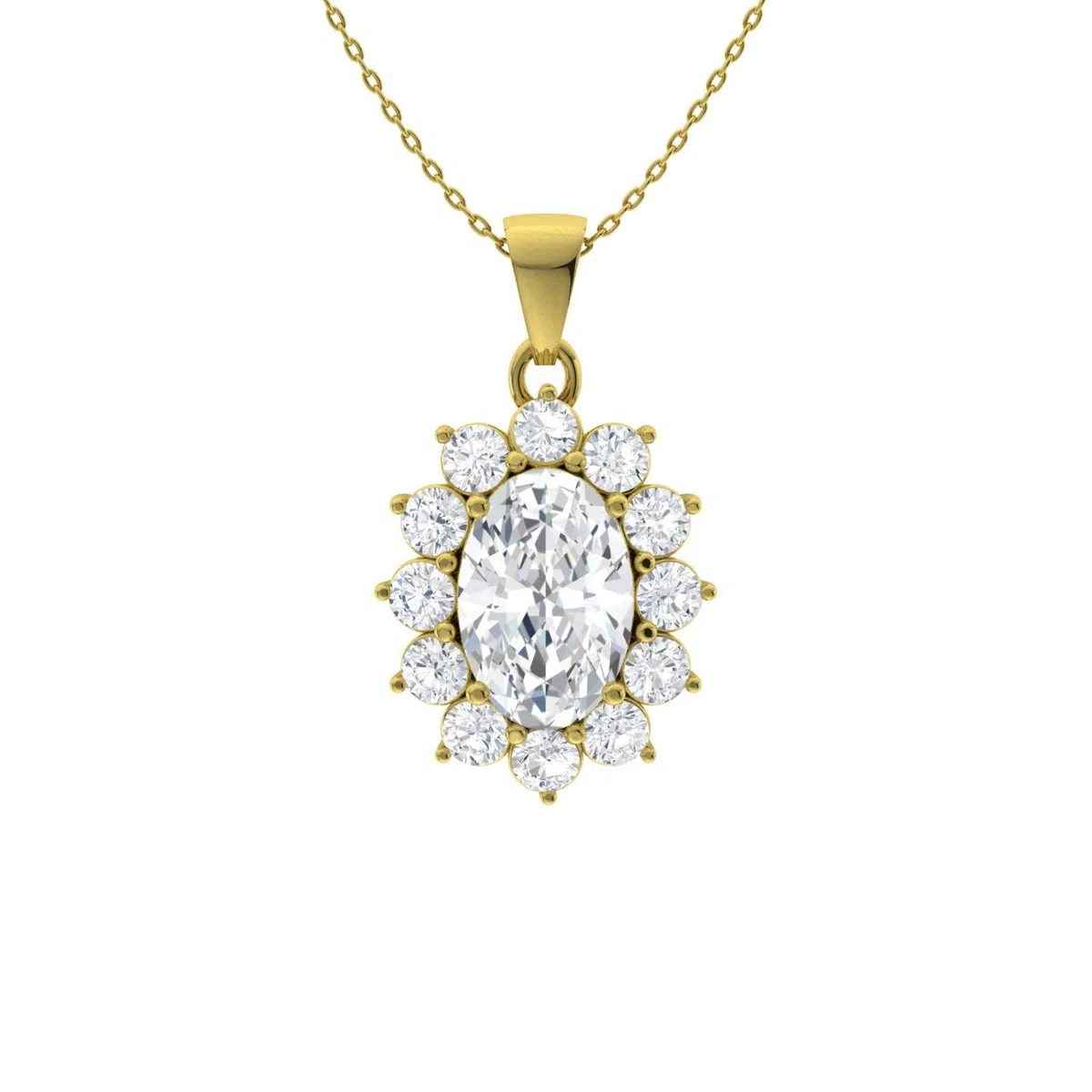 Diamondere Natural and Certified Oval Gemstone and Diamond Halo Petite Necklace in 9ct Gold | 0.30 Carat Pendant with Chain