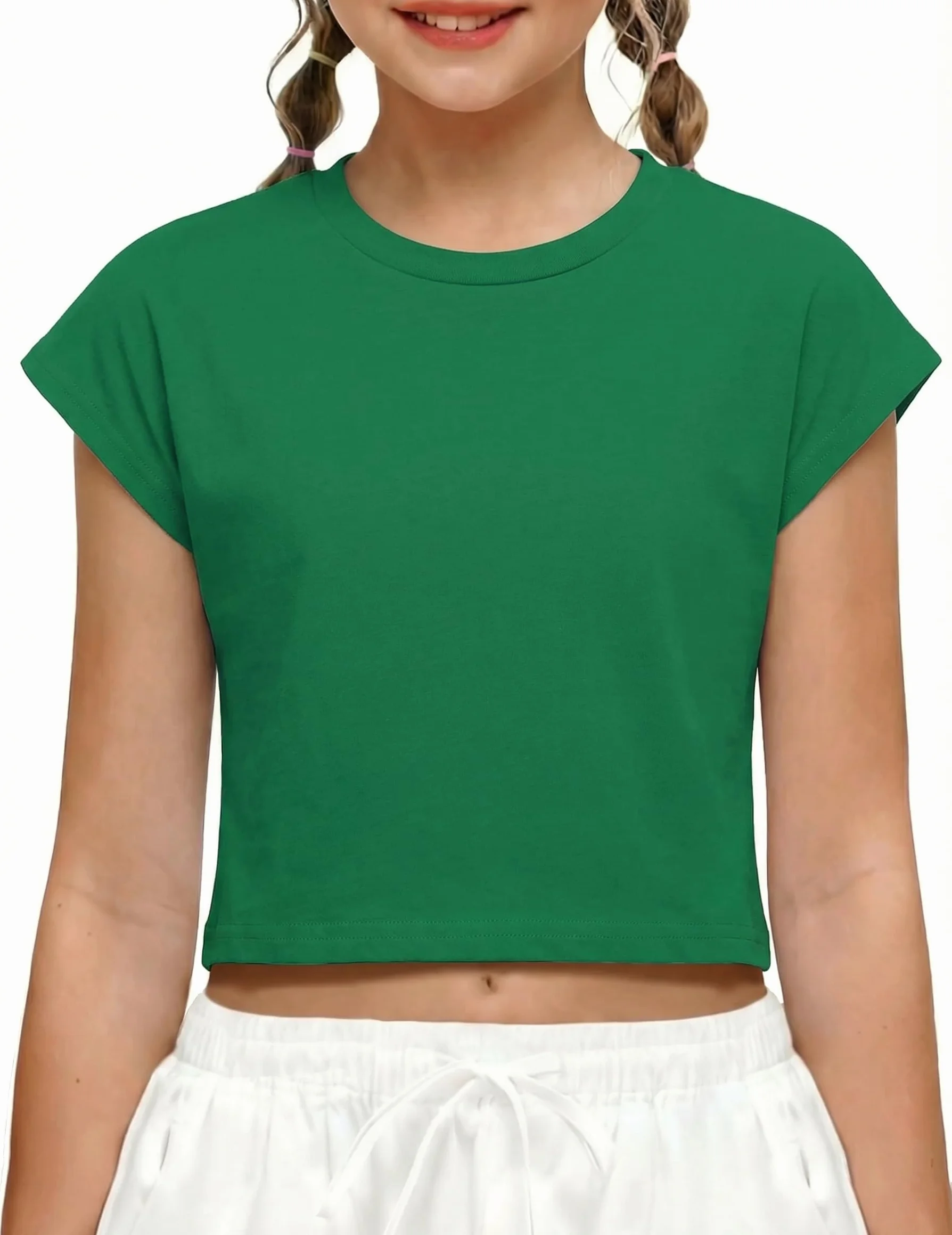 Arshiner Camiseta para Niña Verano Manga Corta Niña Camiseta Deportiva Corta Holgada Color Liso Cuello Redondo Camisetas Casuales de Moda 5-12 Años