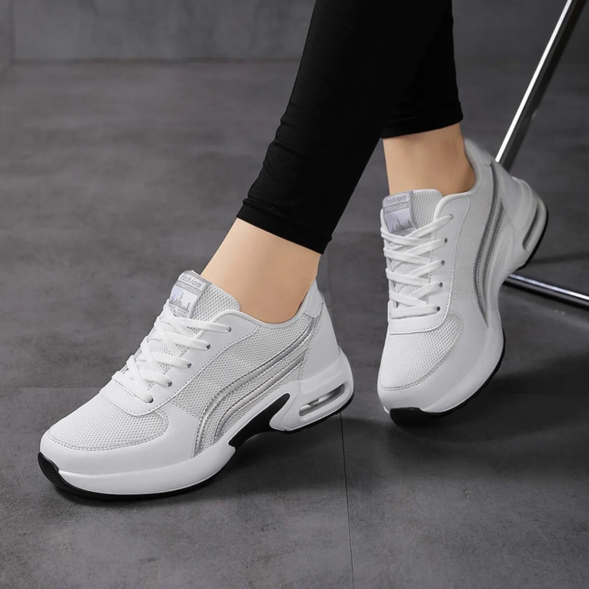 Zapatos deportivos de plataforma con amortiguación de aire para mujer, suela gruesa de malla, zapatos casuales para caminar con suela suave y diseño transpirable