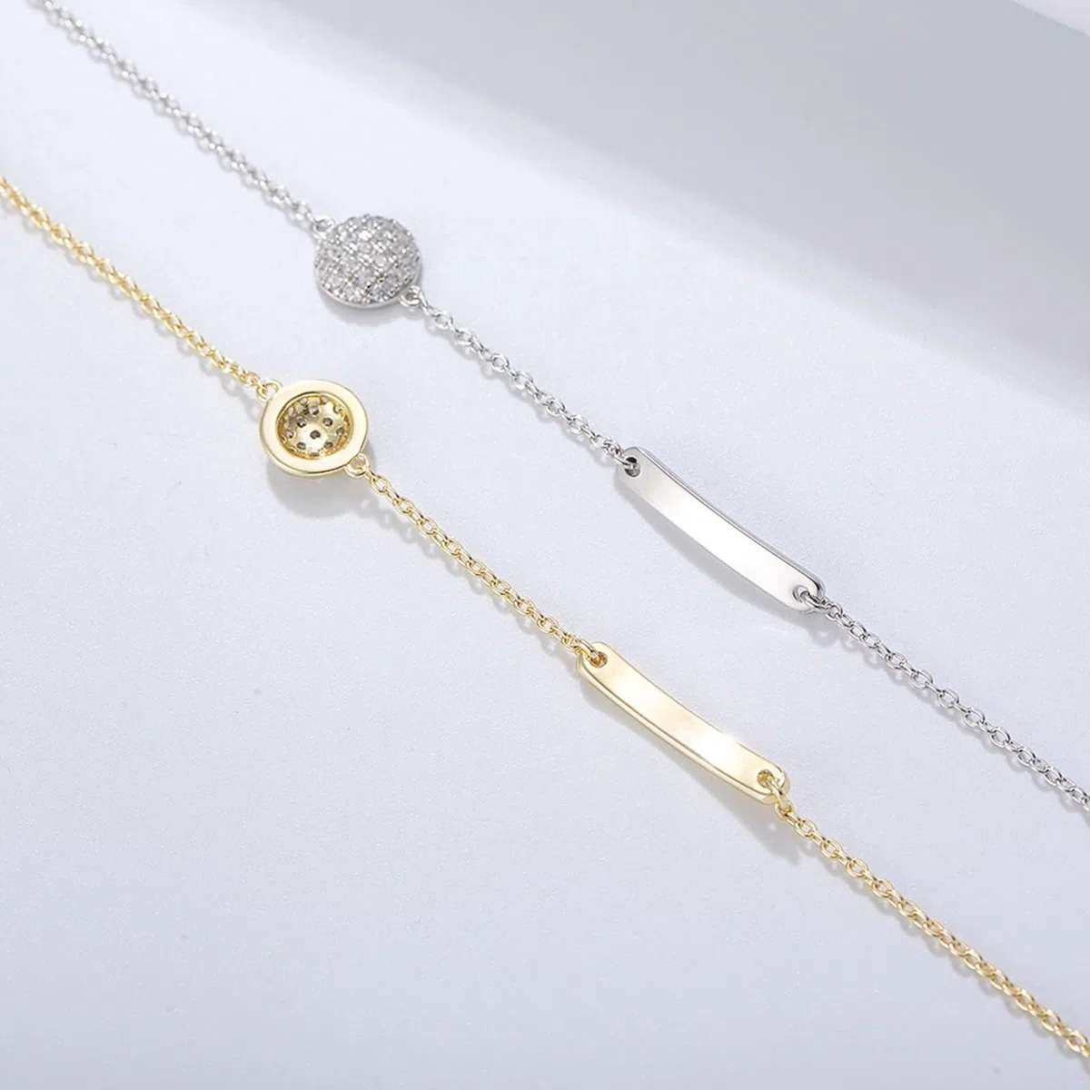 Pulsera de Mujer de Oro Amarillo 9Kilates / 14Kilates / 18Kilates, Redondo con Diamante, Cadena Extensible 16 CM + 5 CM, Pulseras de Cadena Oro Ajustable Mujer
