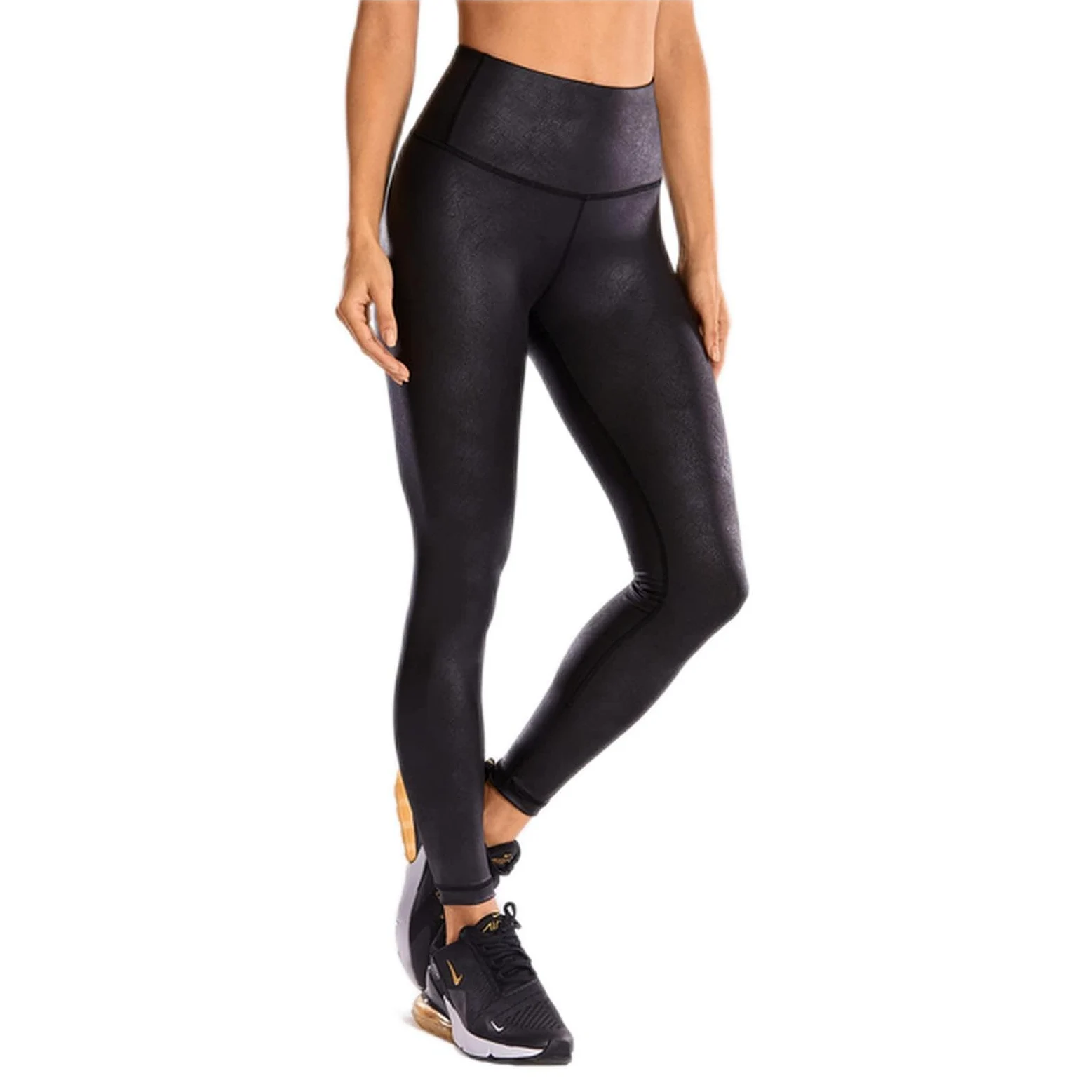 Polainas Impermeables Matte mate recubierto de piel de imitación textura de textura leggings deporte mujeres fitness malla apretados pantalones con corazon Polainas Trail Running ( Color : R506-1 Blac