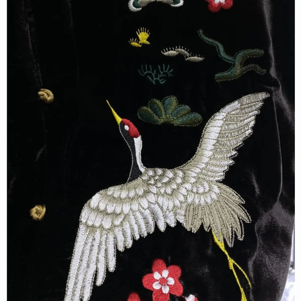 Chaqueta Primavera Estilo China Mujer Abrigo Terciopelo Negro Bordado Chino Chaquetas Informales Sueltas Moda Ropa Étnica Vintage