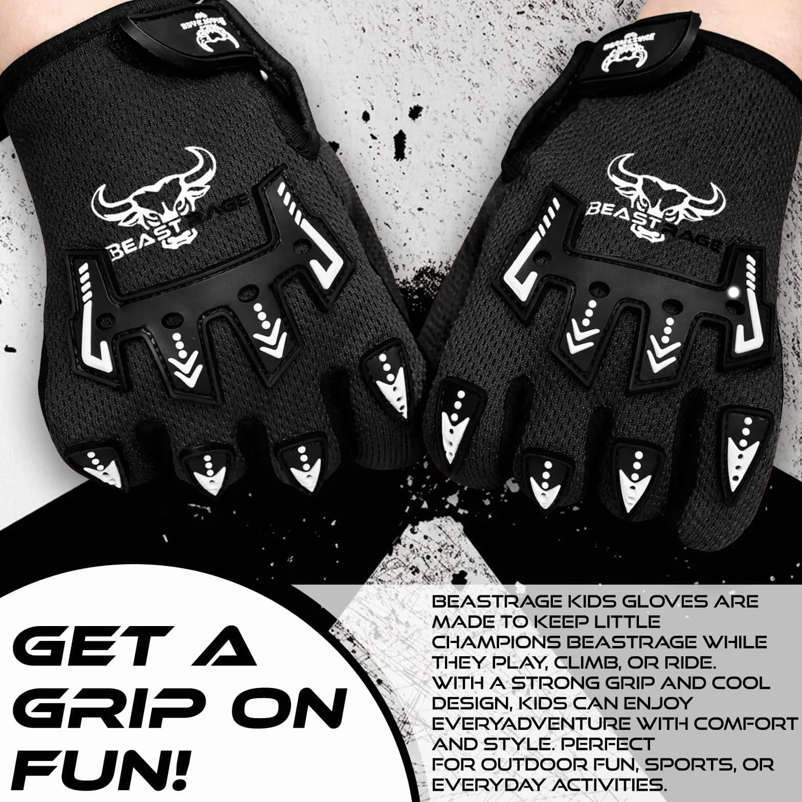 BEAST RAGE Guantes de bicicleta para niños, guantes de motocross y BMX para niños y niñas, agarre antideslizante, transpirables, ligeros, guantes de moto para niños