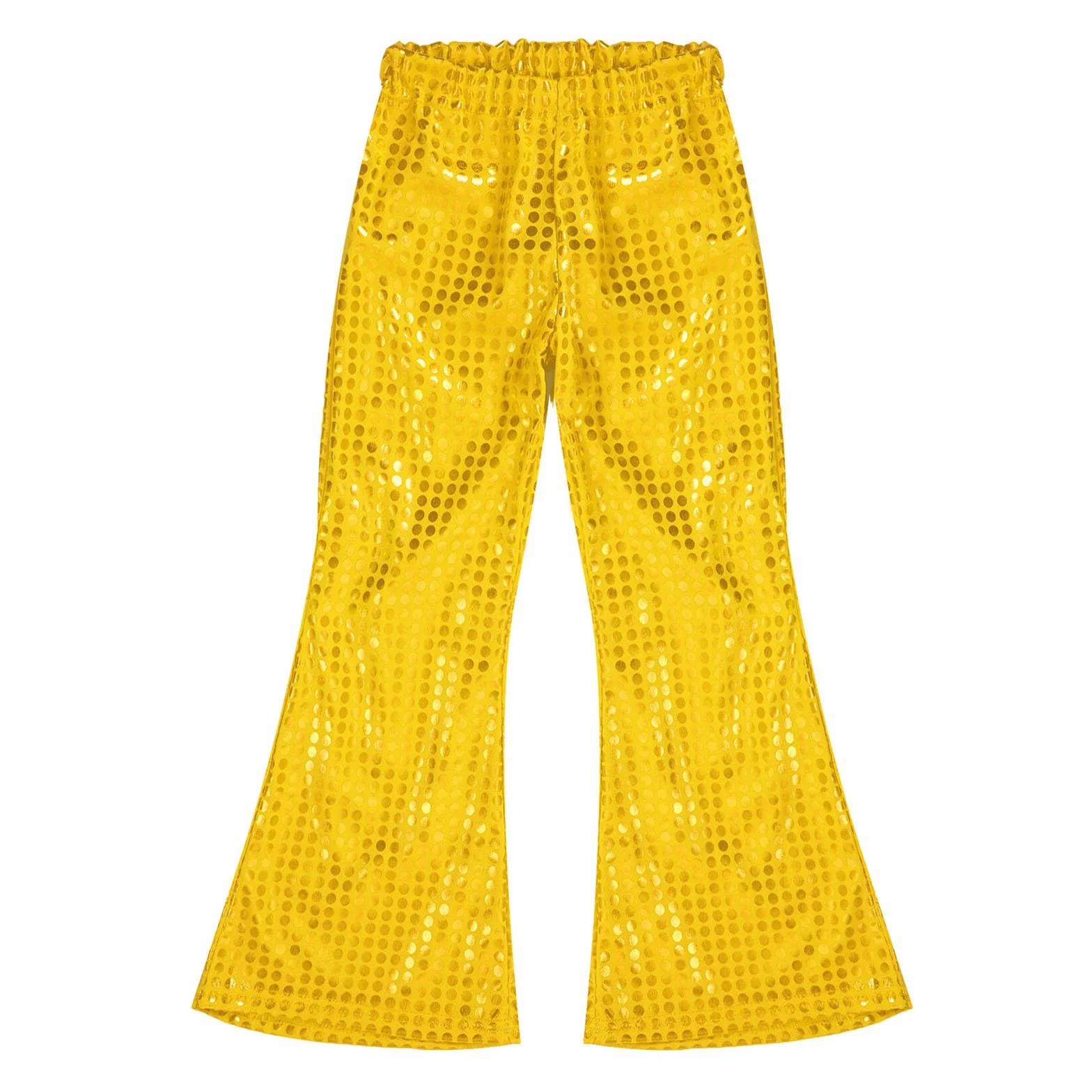 Pantalones Largos Acampanados de Cuero Metálico Brillante para Danza Jazz Niño Niña Cintura Elástica