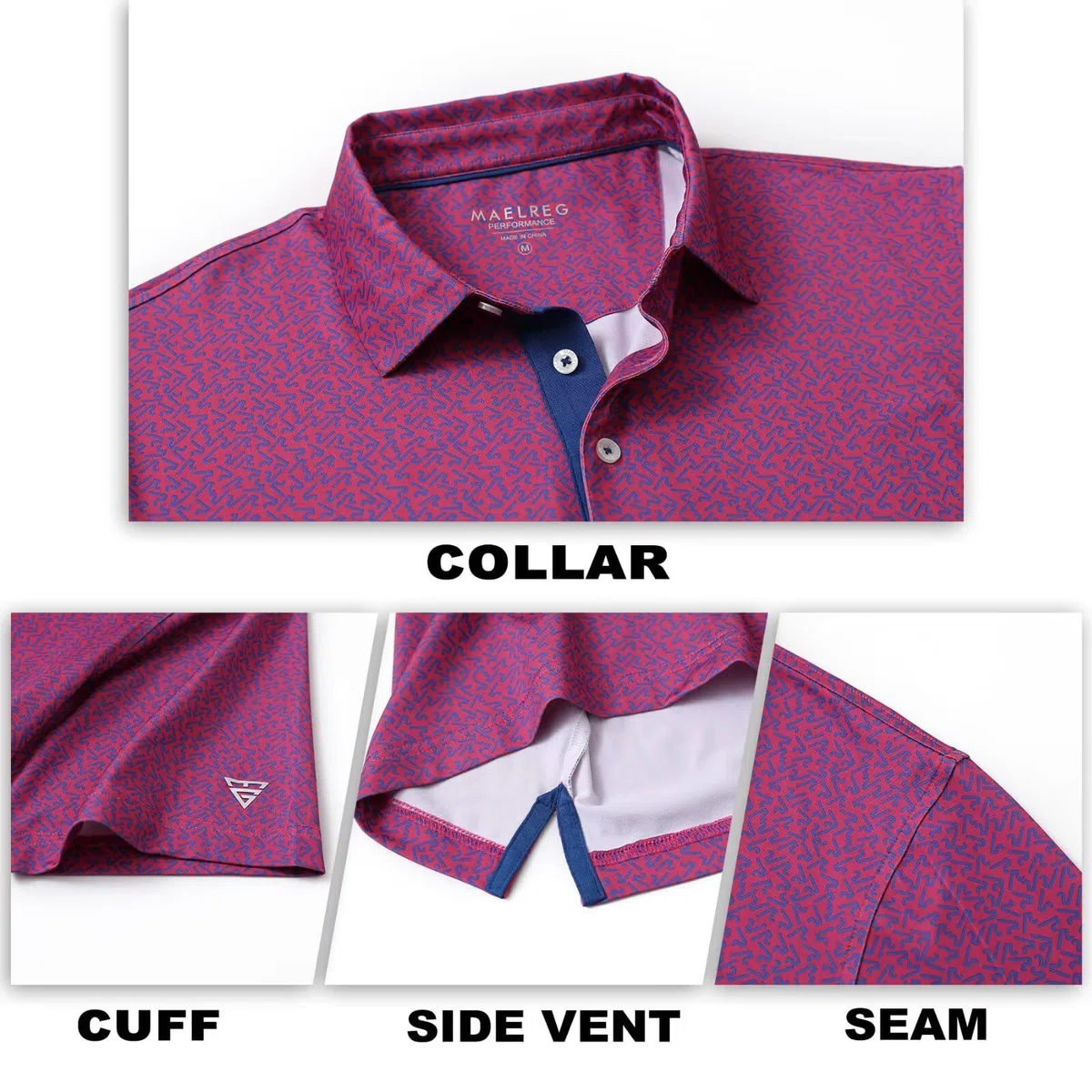 M MAELREG Camisa de golf de manga corta para hombre, estampado Dry Fit, absorbe la humedad, patrones de rendimiento, con cuello