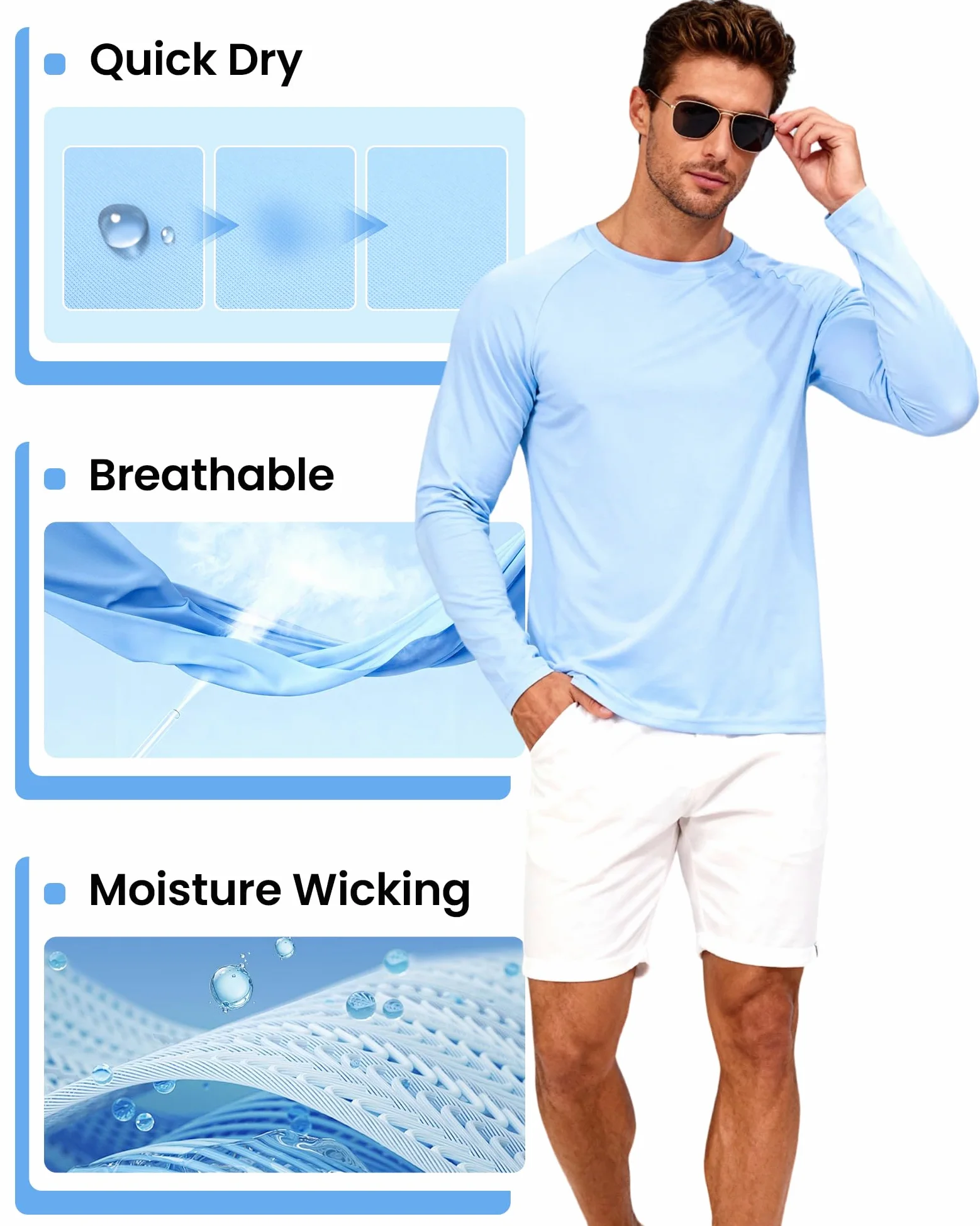 CE' CERDR Camisas de Manga Larga para Hombre, Secado rápido, Absorbe la Humedad, protección Solar, Camisetas de Manga Larga para Entrenamiento y Correr, 7b - Negro/Gris Oscuro/Azul Marino/Blanco/Gris