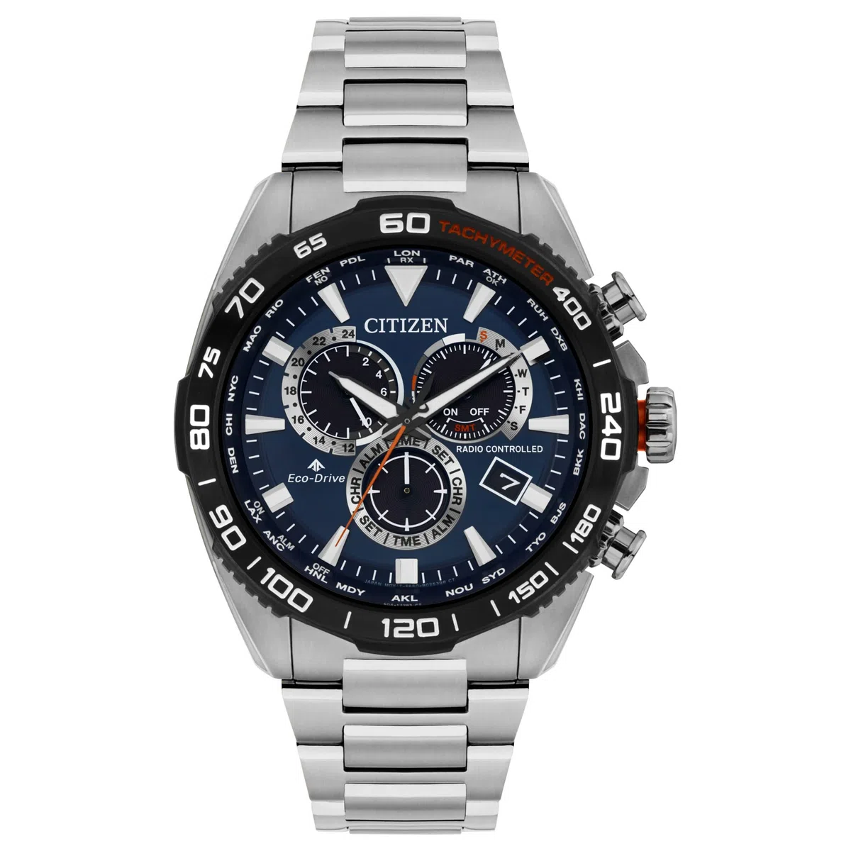 Citizen - Reloj analógico de Cuarzo con Correa de Acero Inoxidable CB5034-58L, Plata y Azul, Moderno, Plata y Azul, Moderno