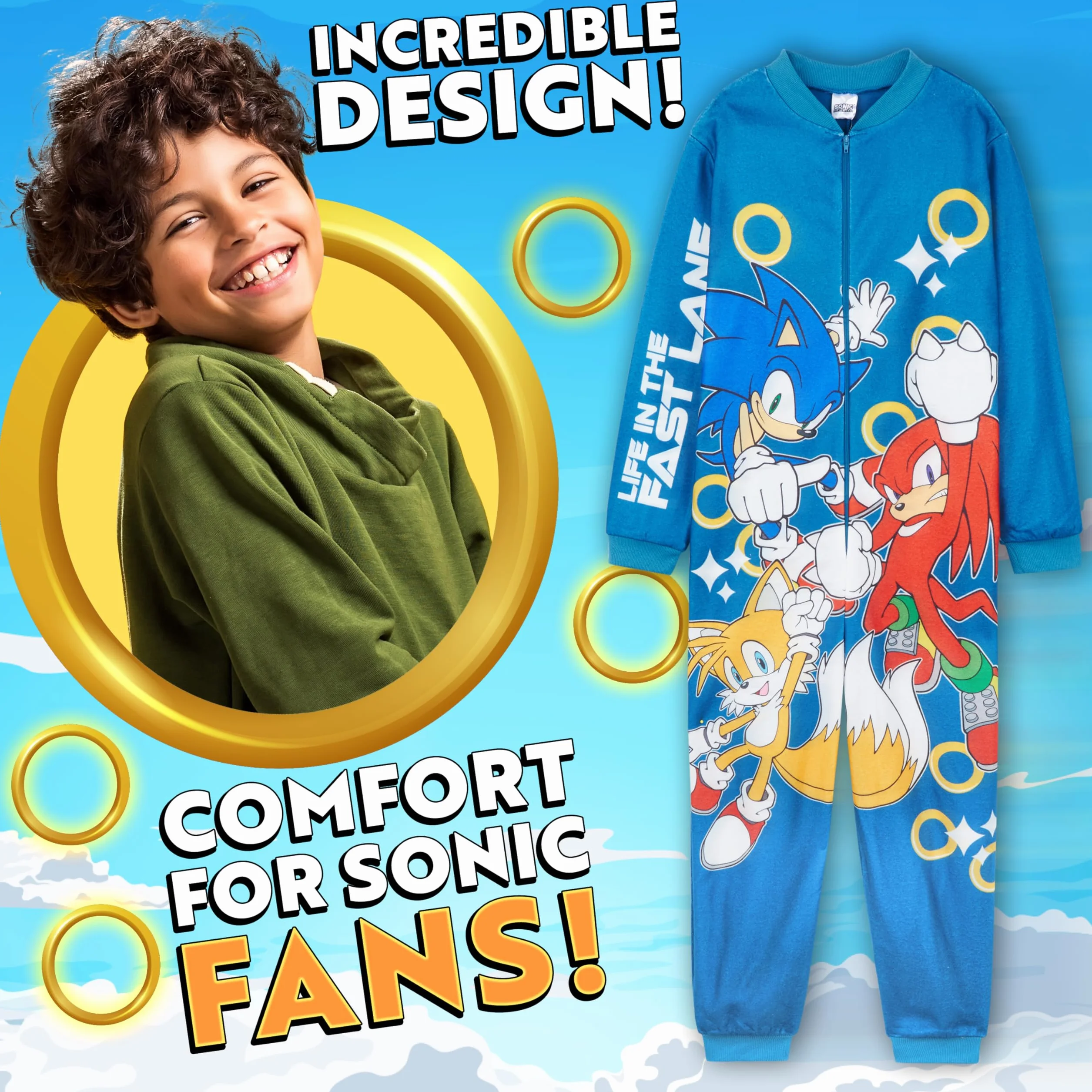 Sonic The Hedgehog Pijama Entero Niño con Capucha, Polar Ropa de Dormir