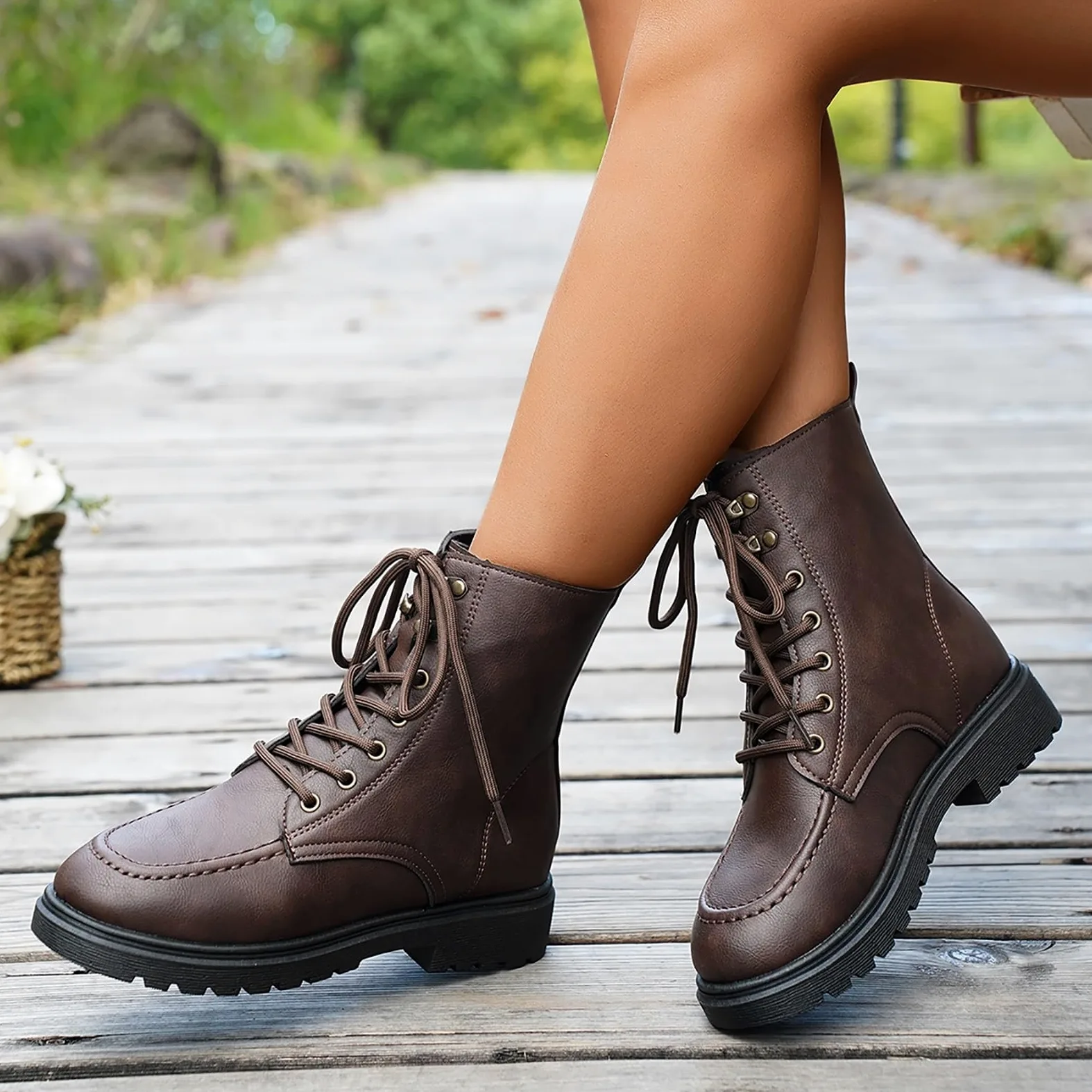 Genérico Botines Mujer Vestir con Cordones Plataforma Botas Punta Redonda Elegantes Zapatos Suaves Cómodos Caminar Bota Casual Antideslizantes Botin para Otoño Invierno Trabajo Paseo y Uso Diario