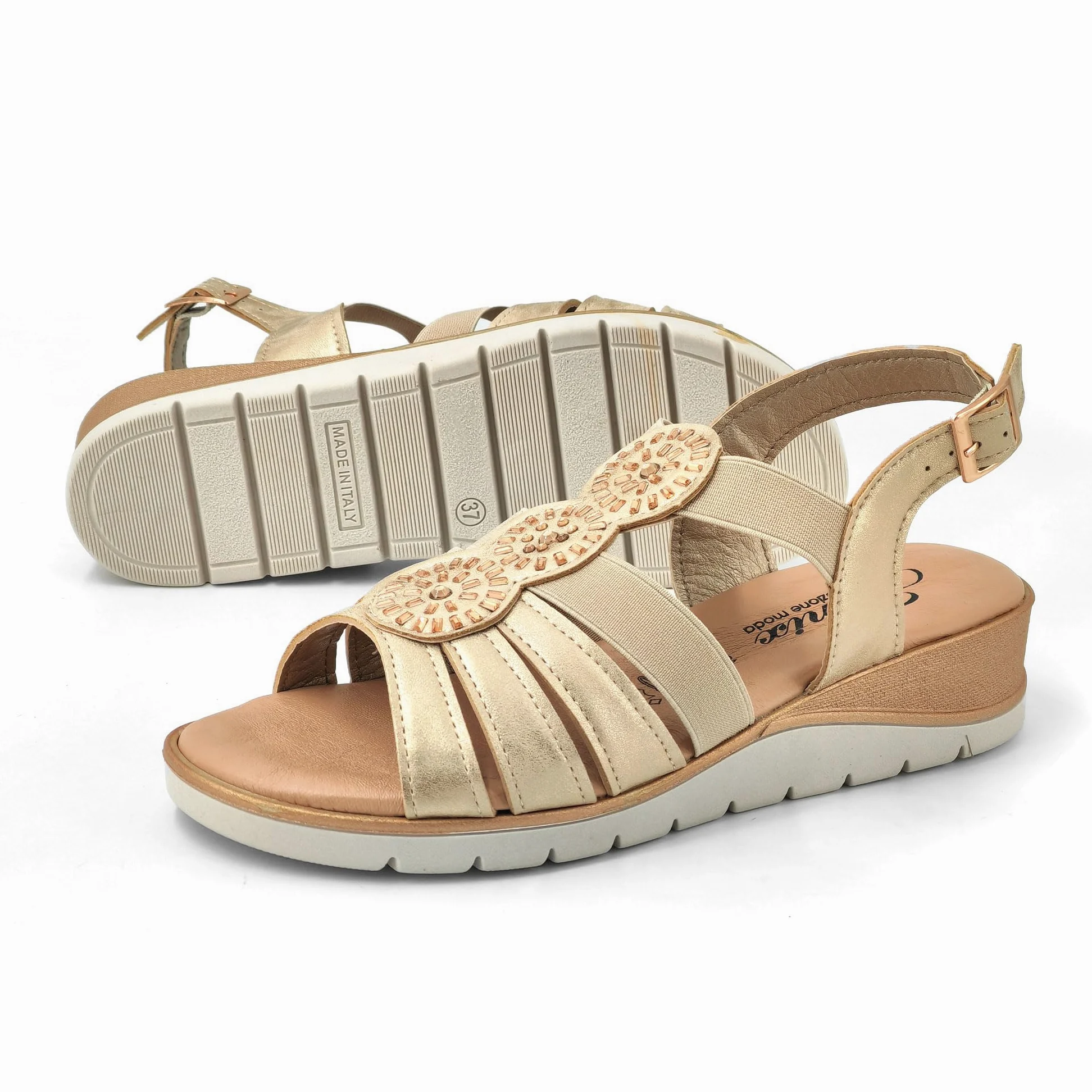 JOMIX Sandalias Mujer Verano con Hebilla Fabricadas en Italia Sandalias Cuña Mujer con Plantilla de Piel Auténtica