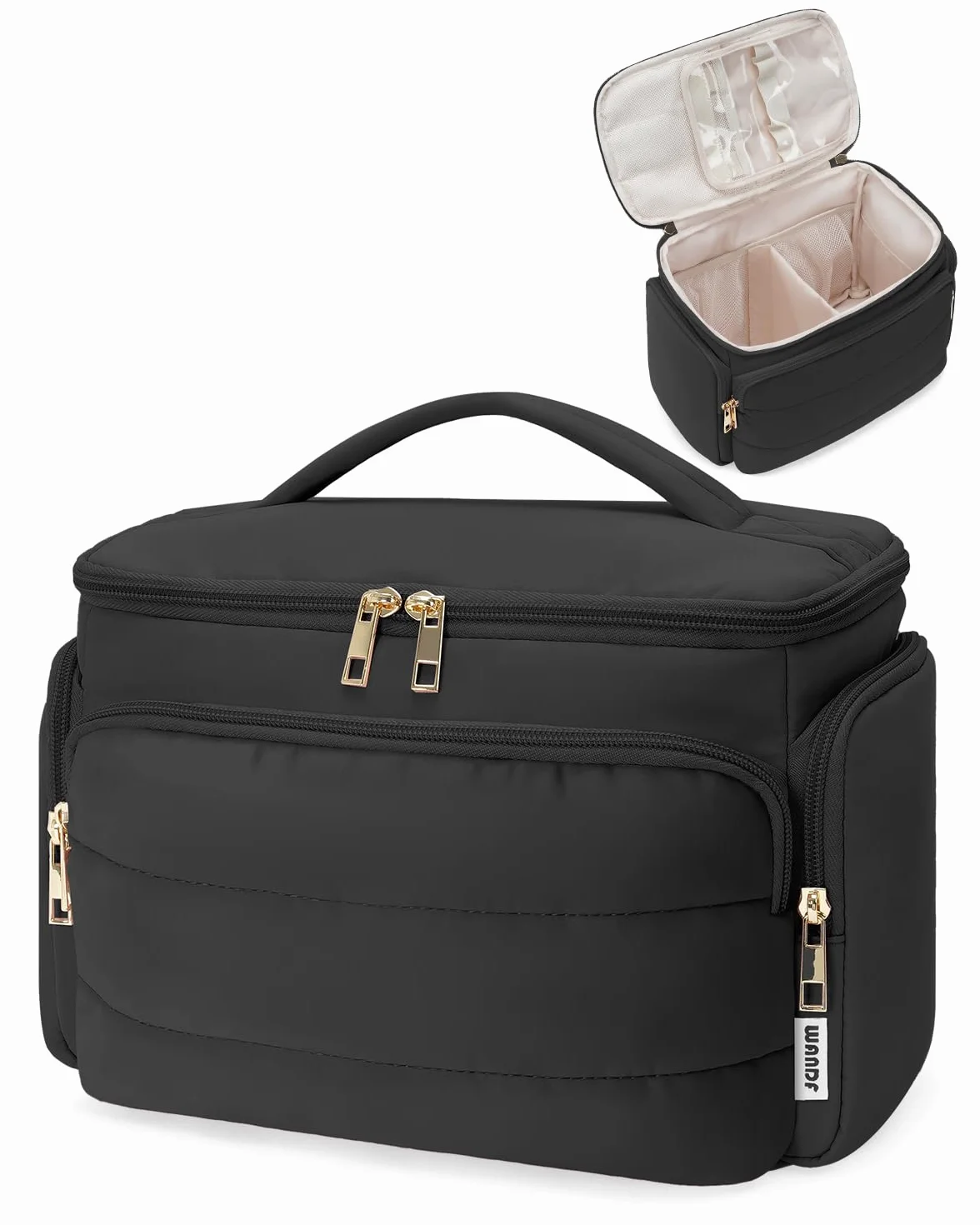 WANDF Neceser de Viaje Grande, Bolso de Maquillaje de Apertura Amplia con Asa, Bolso Cosmético Hinchado para Toallas, Cosméticos, Accesorios y Elementos Esenciales para Mujeres
