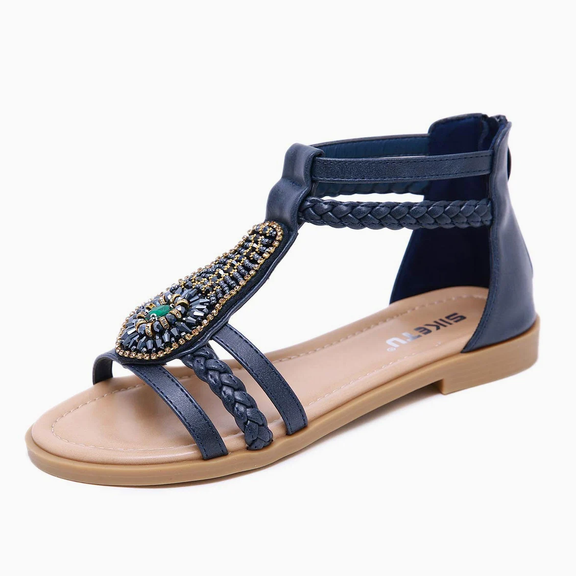 Sandalias para Mujer, Summer Beach Sandalias Planas de Gladiador Sandalias de Punta Abierta Boho para Mujer Sandalias cómodas con Correa en el Tobillo Chanclas