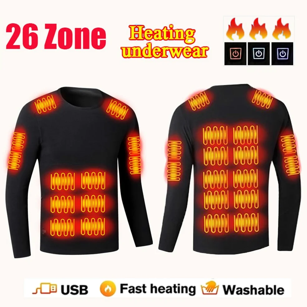 Ropa Interior Térmica para Hombre, Camisetas Chaquetas Y Camisetas De Esquí con Calefacción USB De 26 Zonas