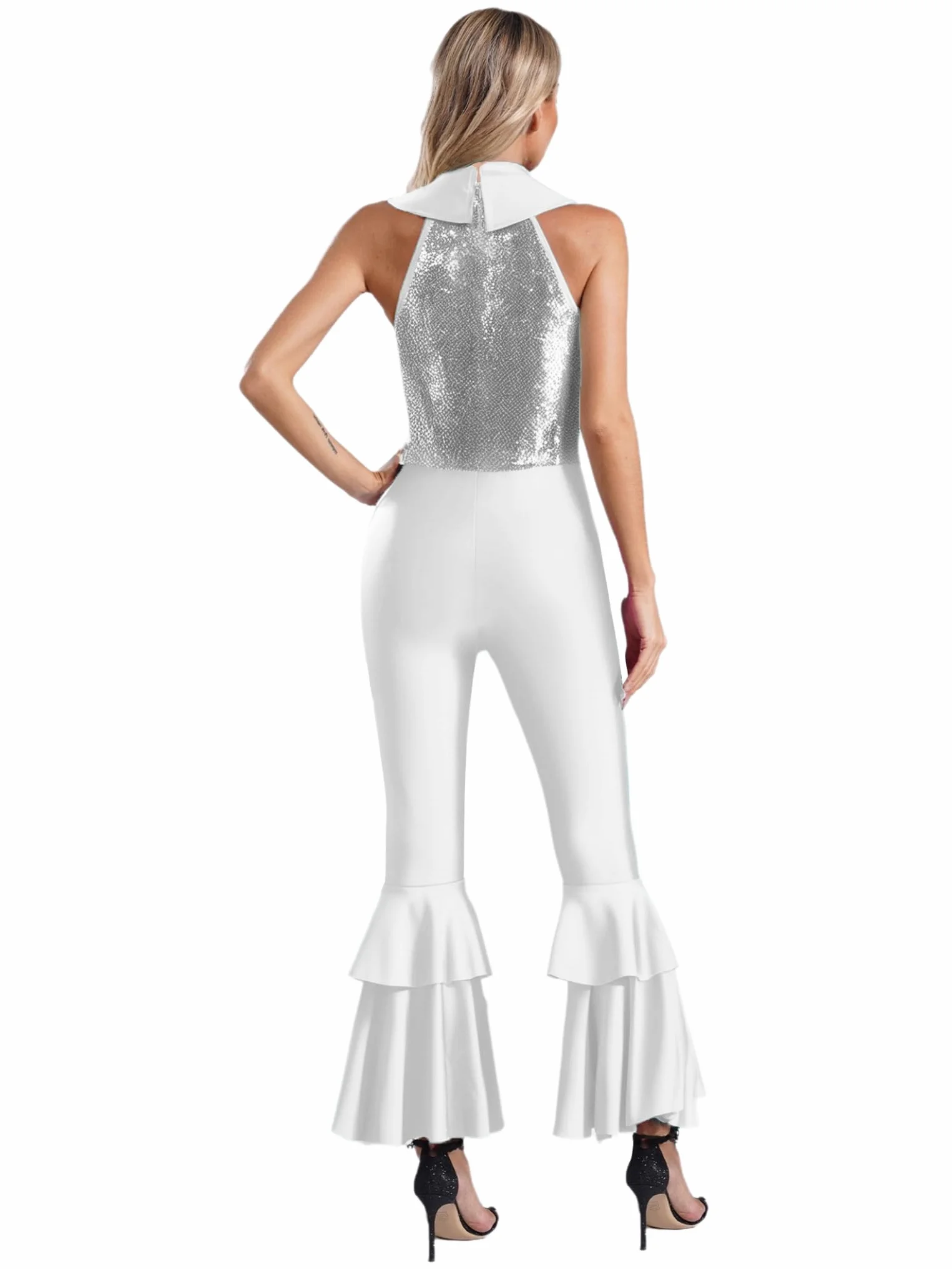 Disfraz Diva Disco Hedmy Mono Lentejuelas Baile Mujer sin Manga Enterizo Acampanado Cremallera Solapa S-4XL