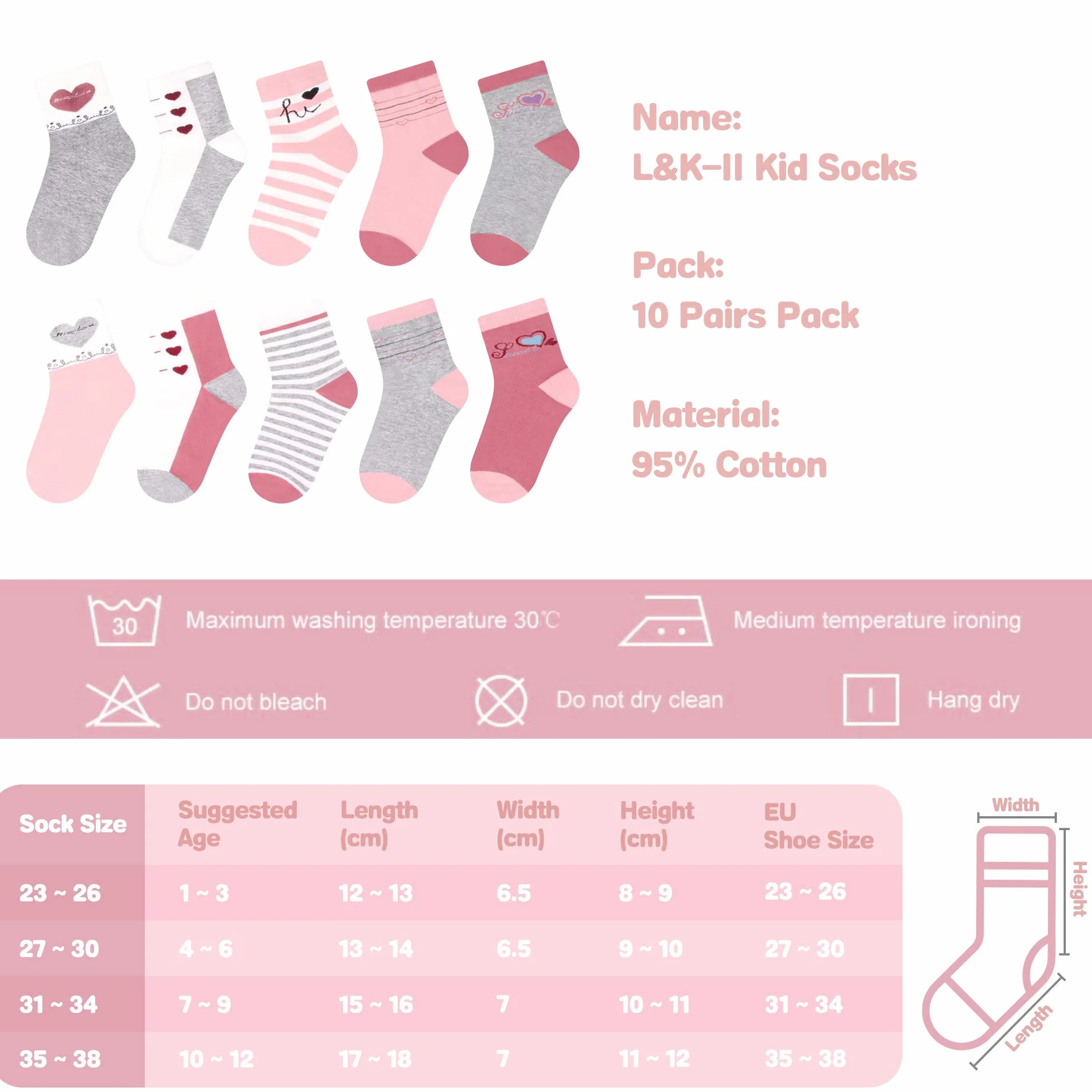 L&K-II 10 pares de calcetines para niñas y niños hechos de algodón al azar para niños con patrón lindo Calcetines para zapatillas de deporte para niños pequeños coloridos 2823