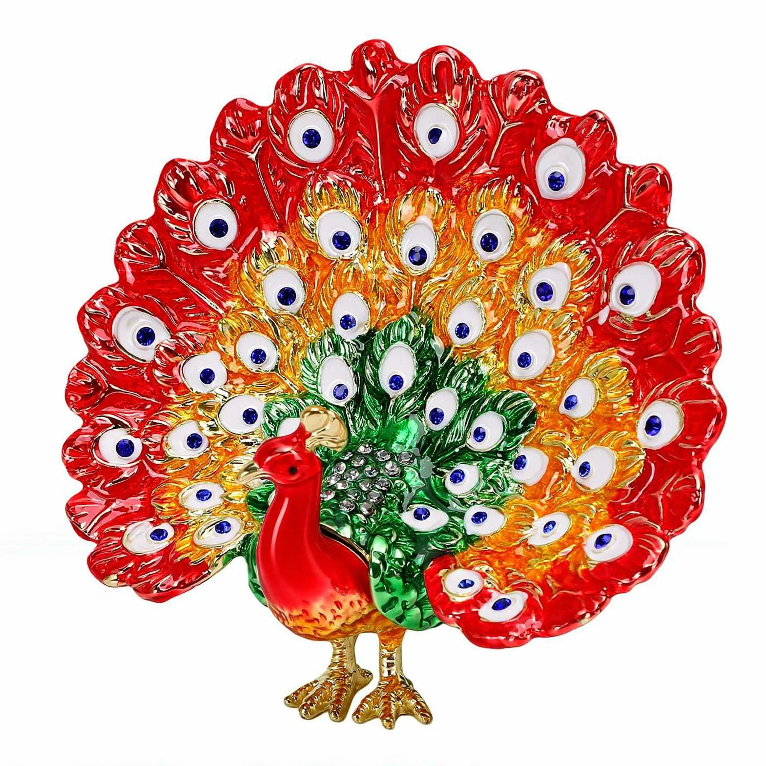 Luocute Caja de Baratija de Pavo Real Esmaltada, Joyero Pintado a Mano con Diamantes de Imitación y Cierre Magnético, para Decoración del Hogar (rojo)