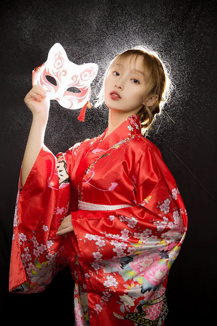 Bata tipo kimono tradicional japonés para mujer, vestido kimono para Halloween, disfraz de cosplay de Geisha Yukata