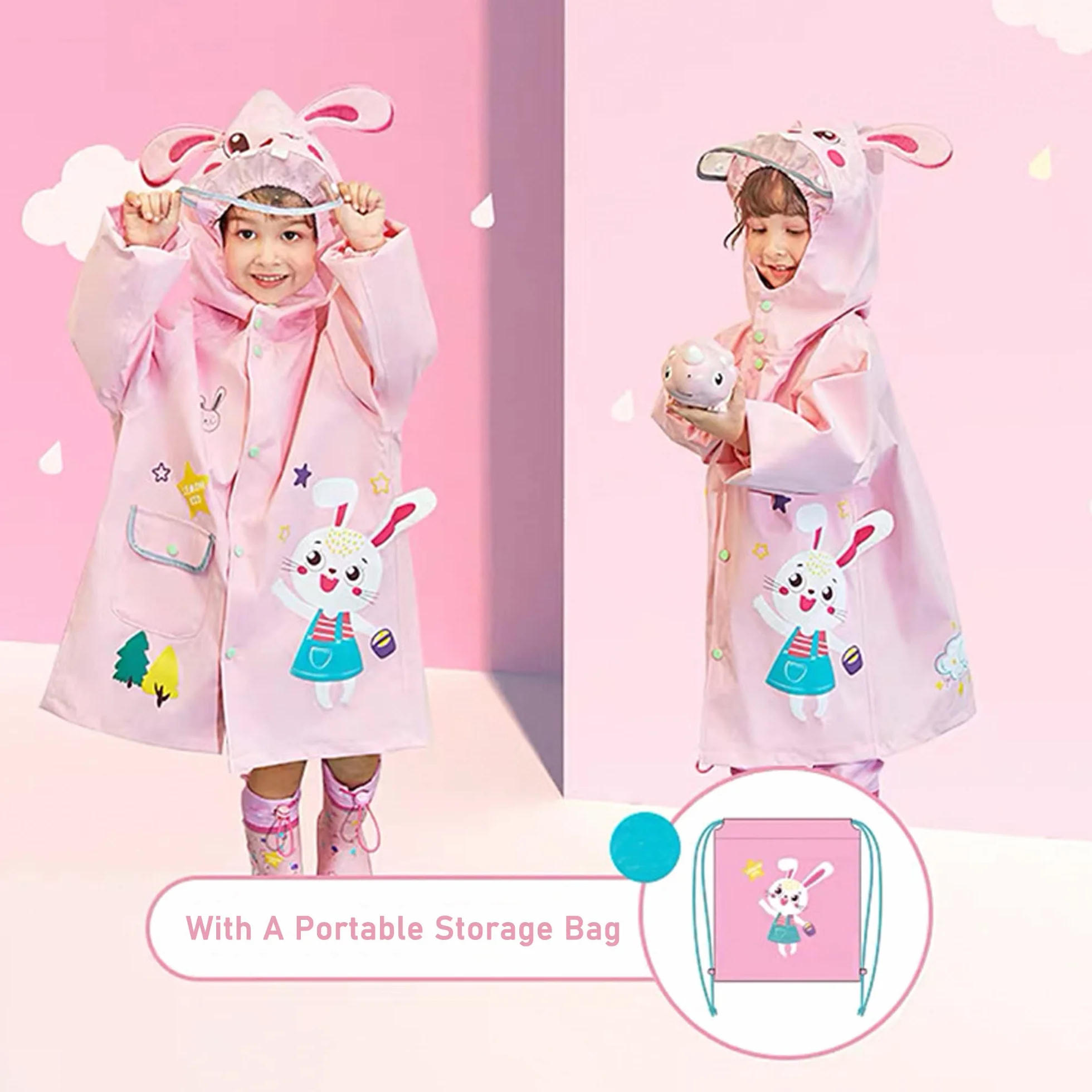 Fewlby Chubasqueros Impermeables Niños Niñas Poncho de Lluvia Ligero Chaqueta Impermeable Abrigos con Capucha Infantiles Reutilizable Traje de Lluvia