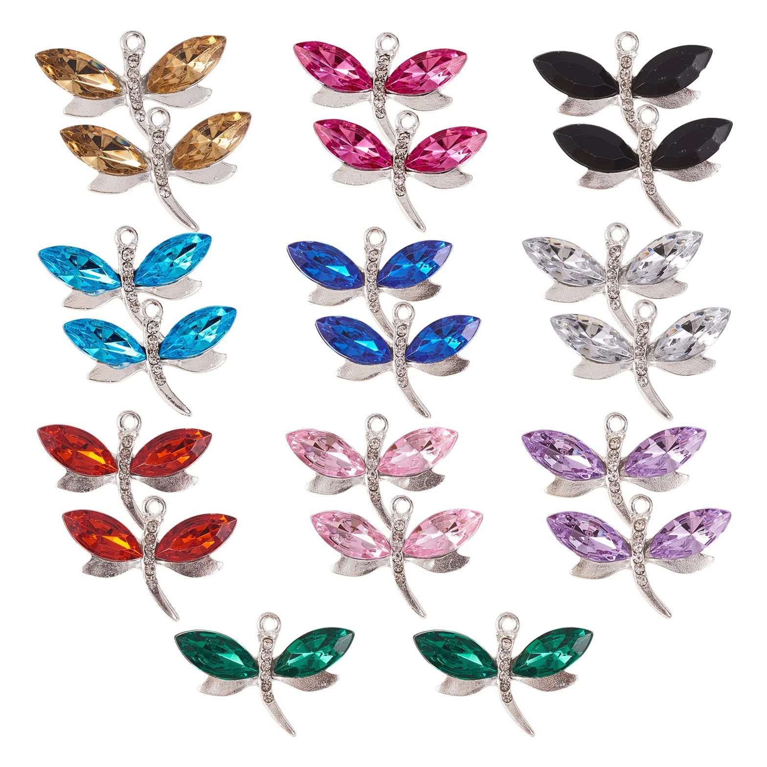 BEEFLYING 40 Piezas Dijes de aleación de libélula Diamantes de imitación cuelgan encantos Colgantes Imitación Libélulas para collares pulseras fabricación de joyas suministros para manualidades