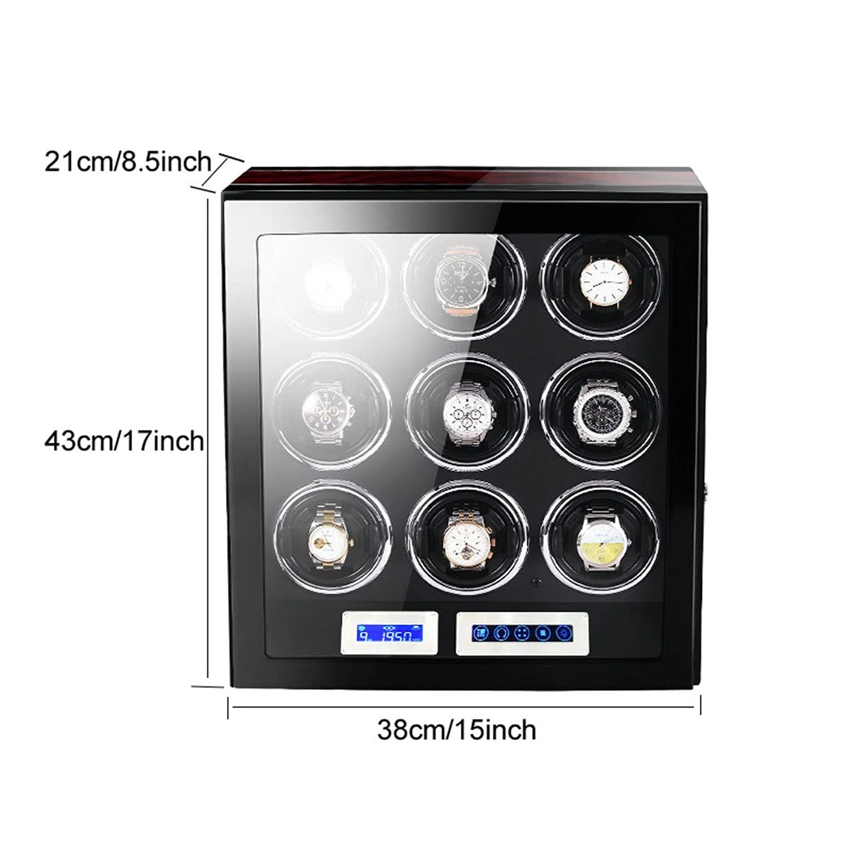 Enrollador de Relojes Enrollador de Relojes para Relojes automáticos Dobles, Almohadillas Ajustables mejoradas para Relojes, con Pantalla táctil LCD y Control Remoto Fibr，Ebony Black-A
