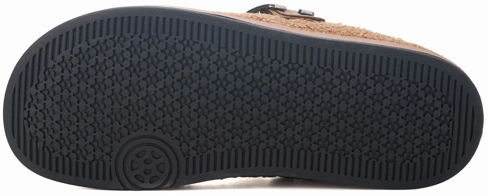 Zapatillas de Estar Invierno Mujer Hombre Peluche Comodidad Cálido Antideslizantes Pantuflas Zuecos Interior Exterior,Marrón,42 EU