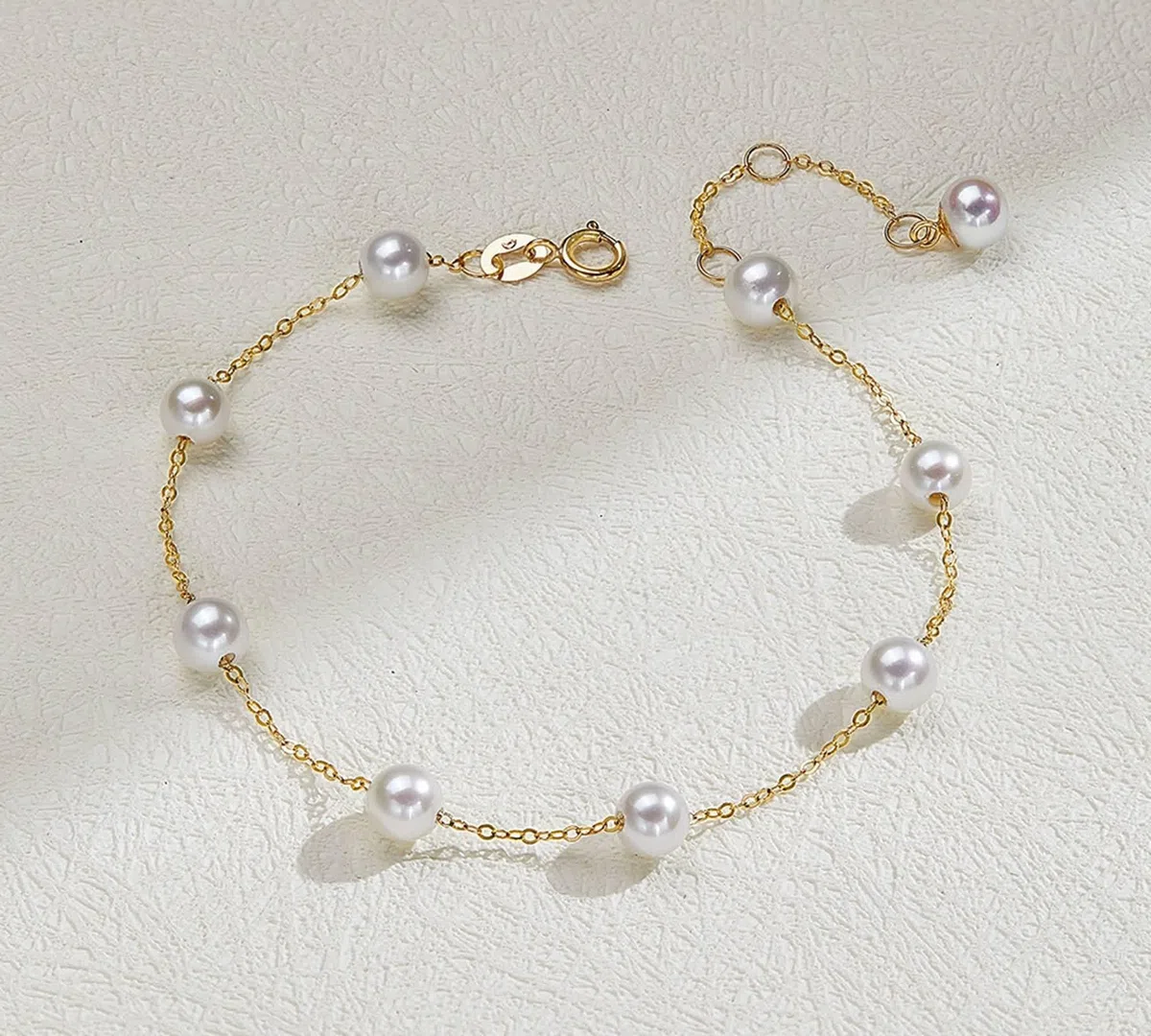 Pulsera de cadena para mujer, cadena de oro amarillo con pulsera de perlas de 4 a 5 mm