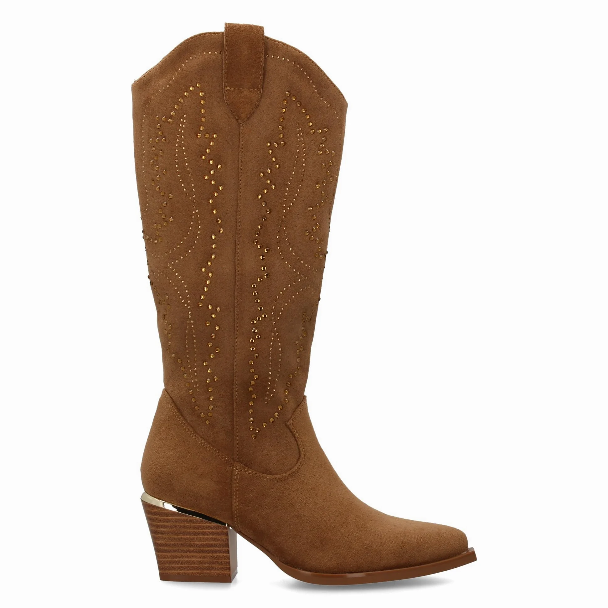 Botas de Mujer con Diseno de Brillantes en la Cana, Tacon Cubano de 6cm. Estilo Cowboy con Cierre de Cremallera.