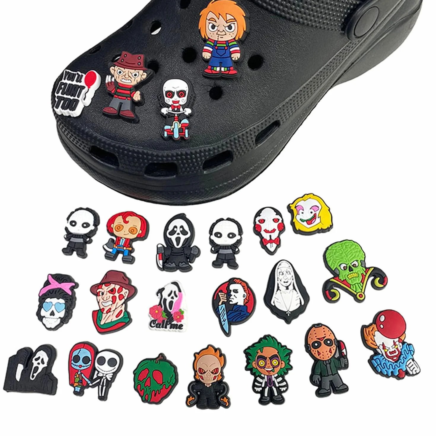 Terror Encantos del Zapato 30PCS Terrorífico tema de Halloween Zapato Decoración Croc Charms para Niñas Mujeres Niños Adultos, Regalo para Fiesta de Cumpleaños
