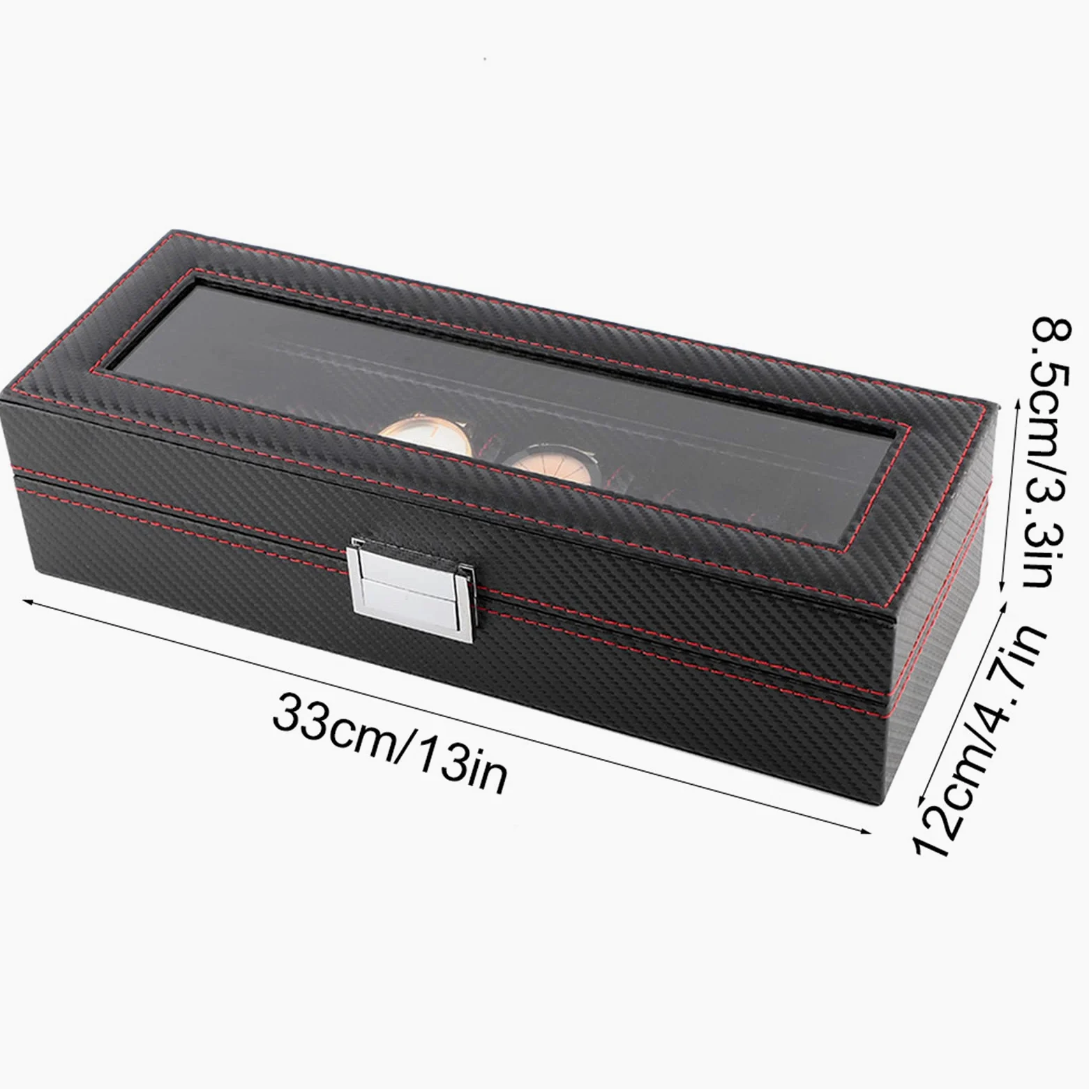 Akozon Caja De Reloj De Fibra De Carbono con 6 Ranuras, Estuche De Viaje para Organizador De Almacenamiento De Exhibición De Joyería