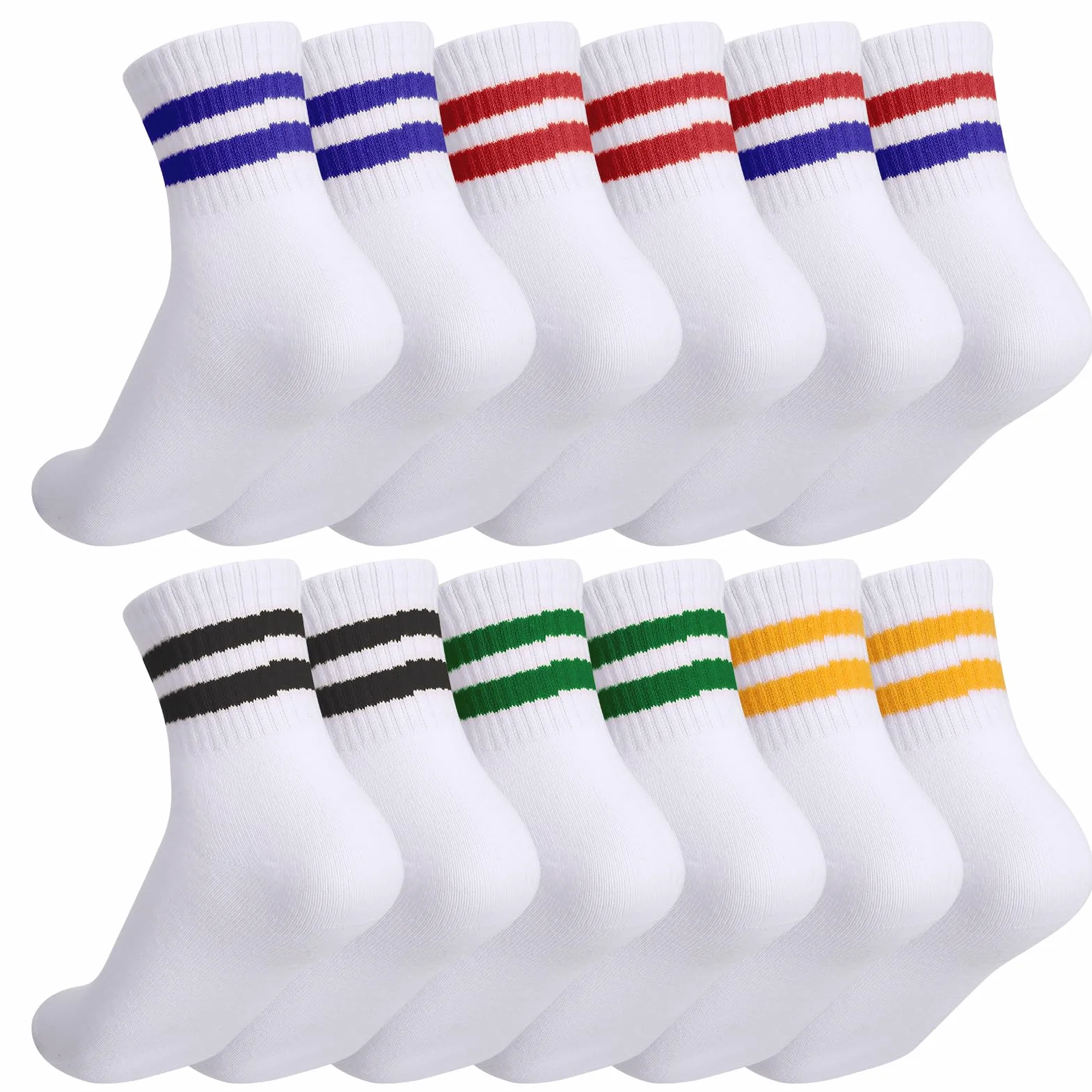 Zuimei 6 Pairs Boys Girls Socks Kids Sport Crew Socks Junior Cotton School Sports Sock, Striped Stretchy Athletic Sock for Girls and Boys 6-12 Years
