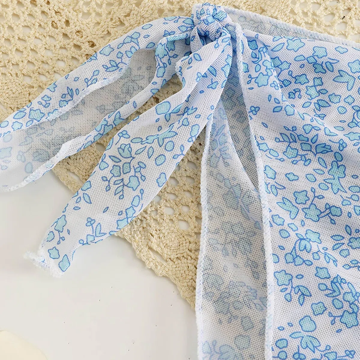 Generisch Disfraz de natación para niña, bonito traje de baño de tres piezas para niñas en verano con estampado cruzado, estampado teñido y estampado floral