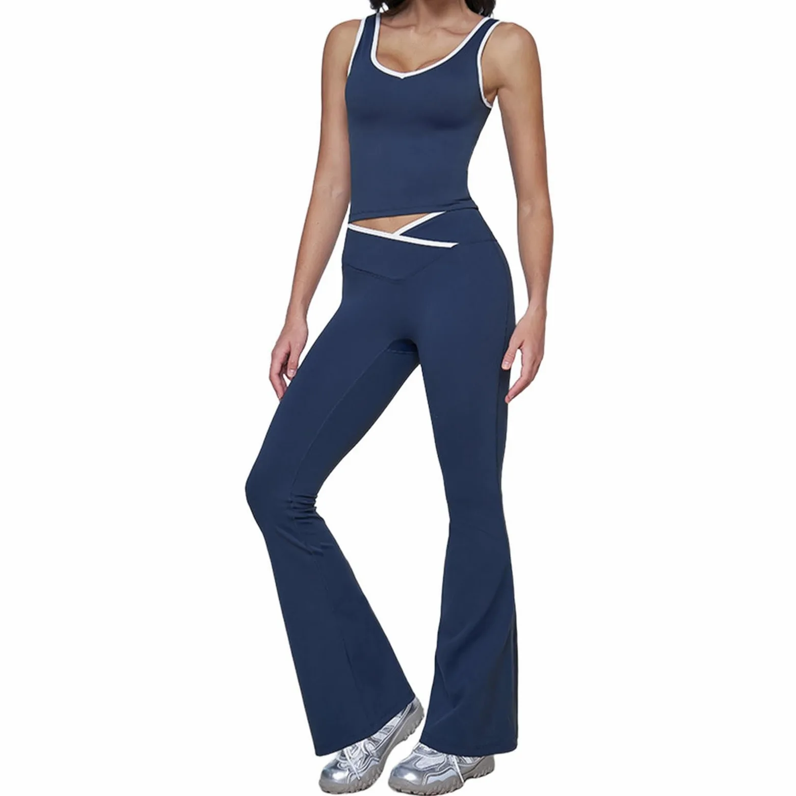 Conjunto de yoga sin costuras con cintura alta y bloqueo color para correr, gimnasio fitness. Pantalon Verano Mujer Traje Chaqueta Y Pantalones Cortos Deporte K5e21