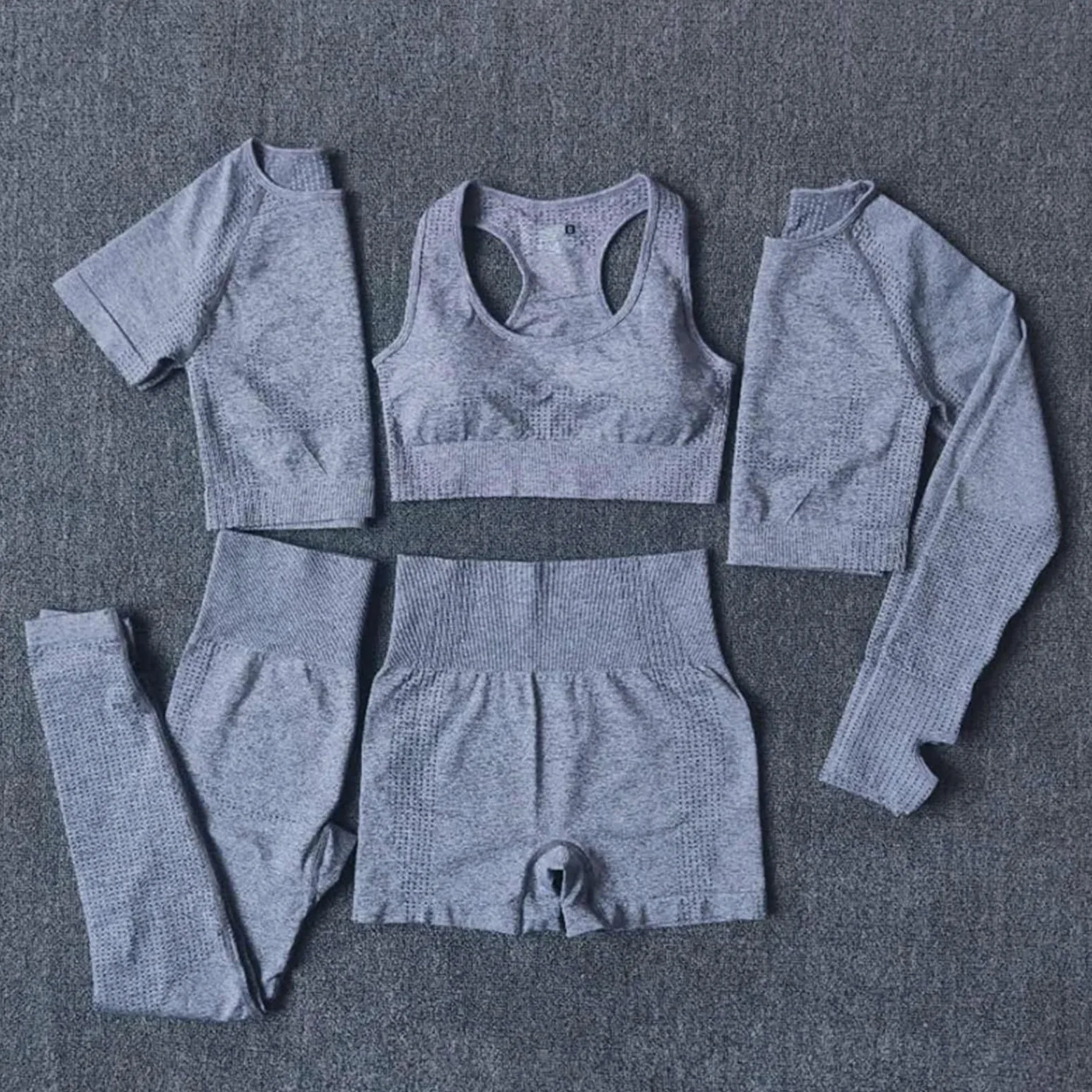 Conjunto de Yoga sin Costuras for Mujer, Ropa Deportiva Entrenamiento, Gimnasio, Top Corto Manga Larga, Mallas Cintura Alta, Trajes Deportivos, 2/3/5 Uds