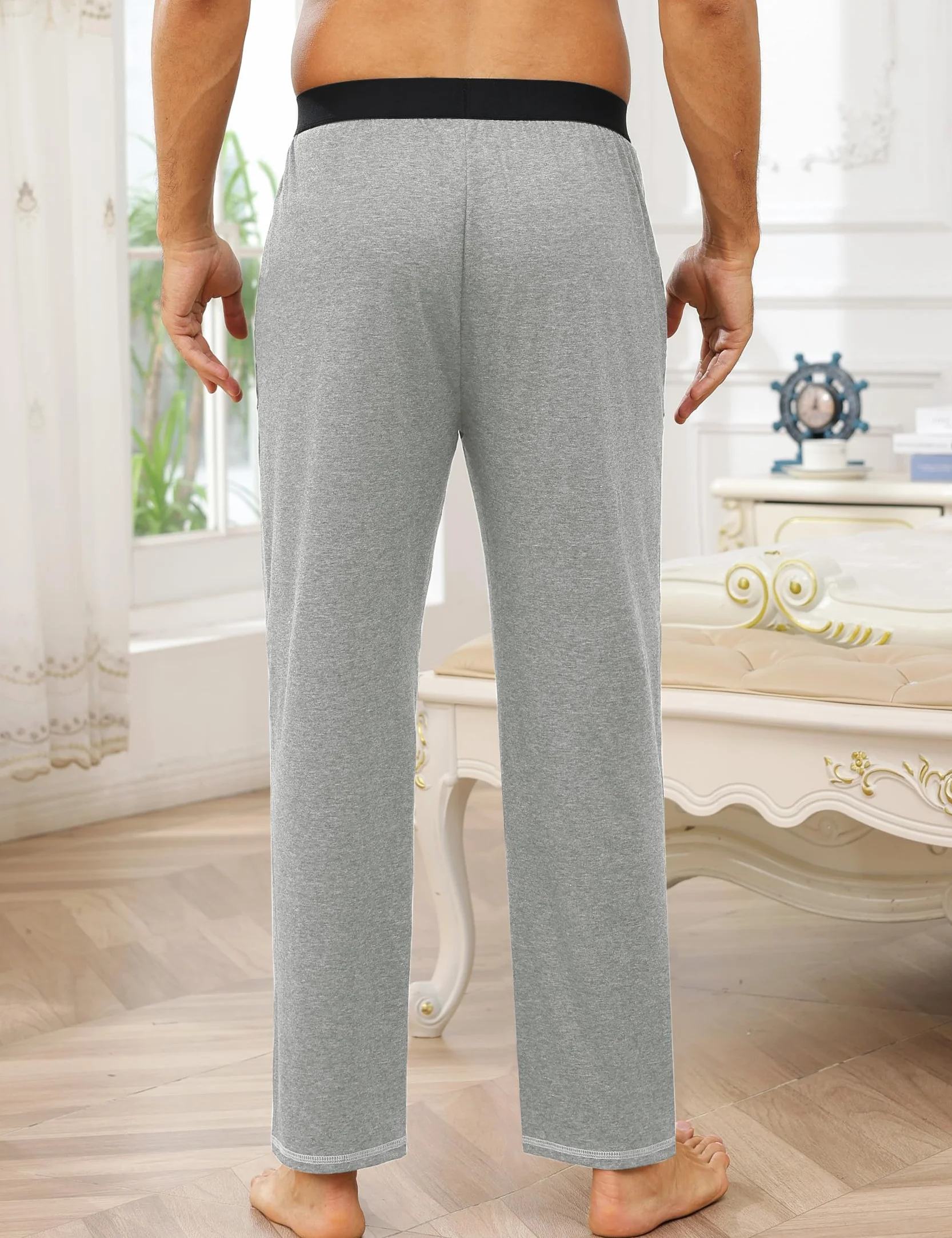 Pantalón de Pijama para Hombre Largo Algodón Pantalones Casuales Pantalón de Dormir Color Sólido Pantalon Pijama Hombre con Bolsillos y Cintura Elástica