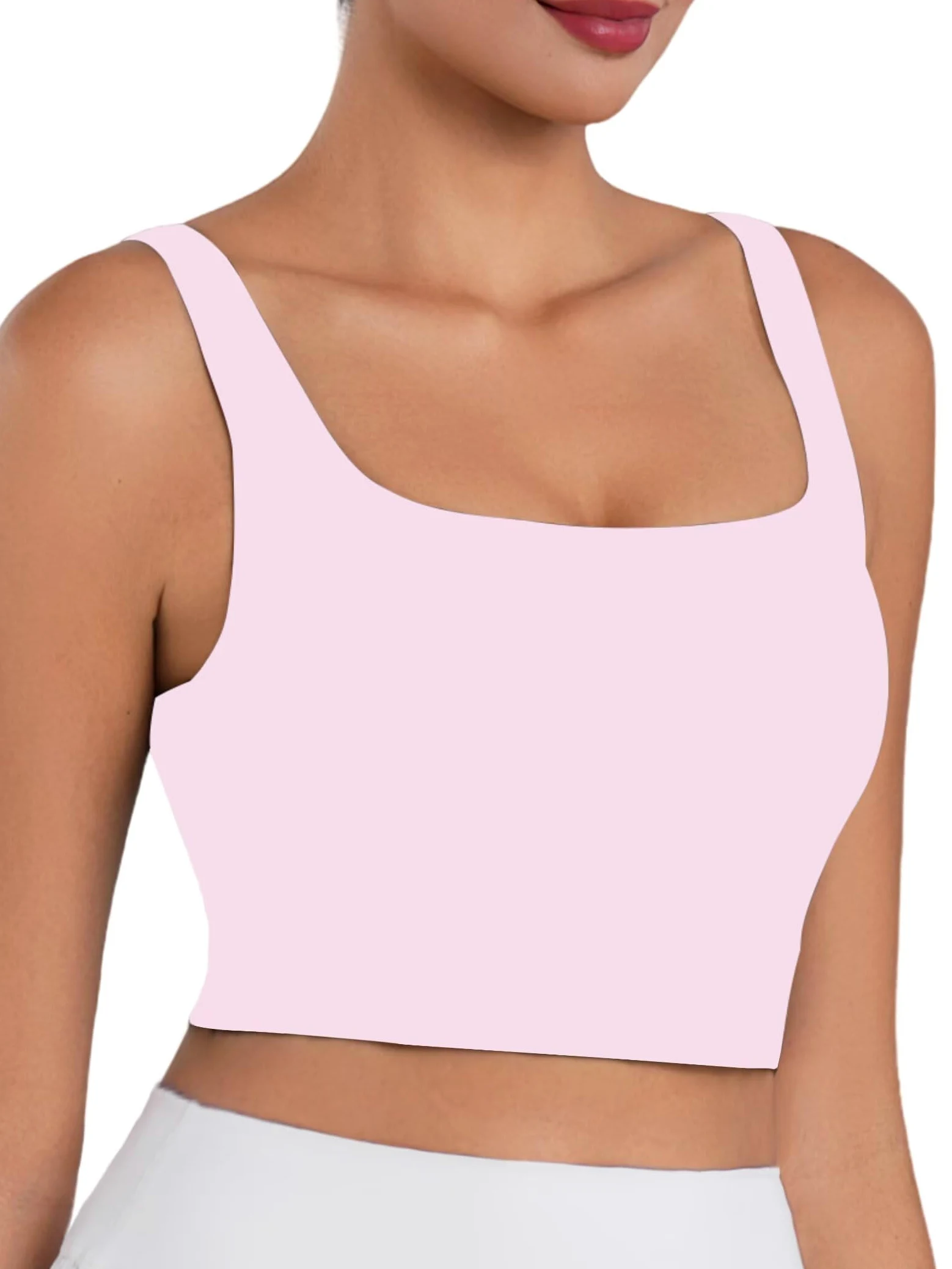 Sunzfly - Brasier deportivo de cuello cuadrado para mujer con almohadillas extraíbles, brasier integrado, camiseta sin mangas para verano, entrenamiento, yoga