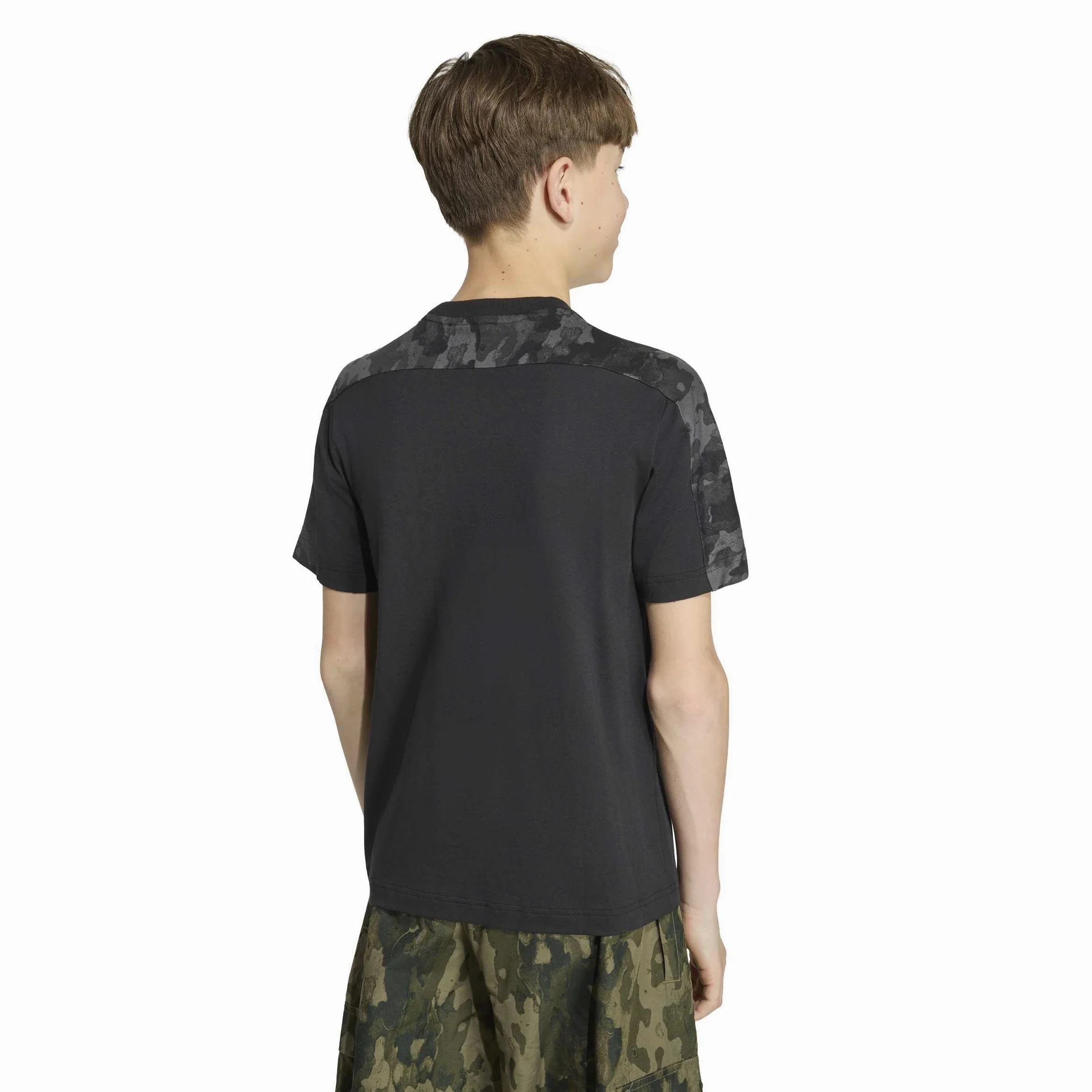 adidas Unisex niños Seasonal Essentials Camo Cotton Juniors Shirt, Black/Carbon, 15-16 Years