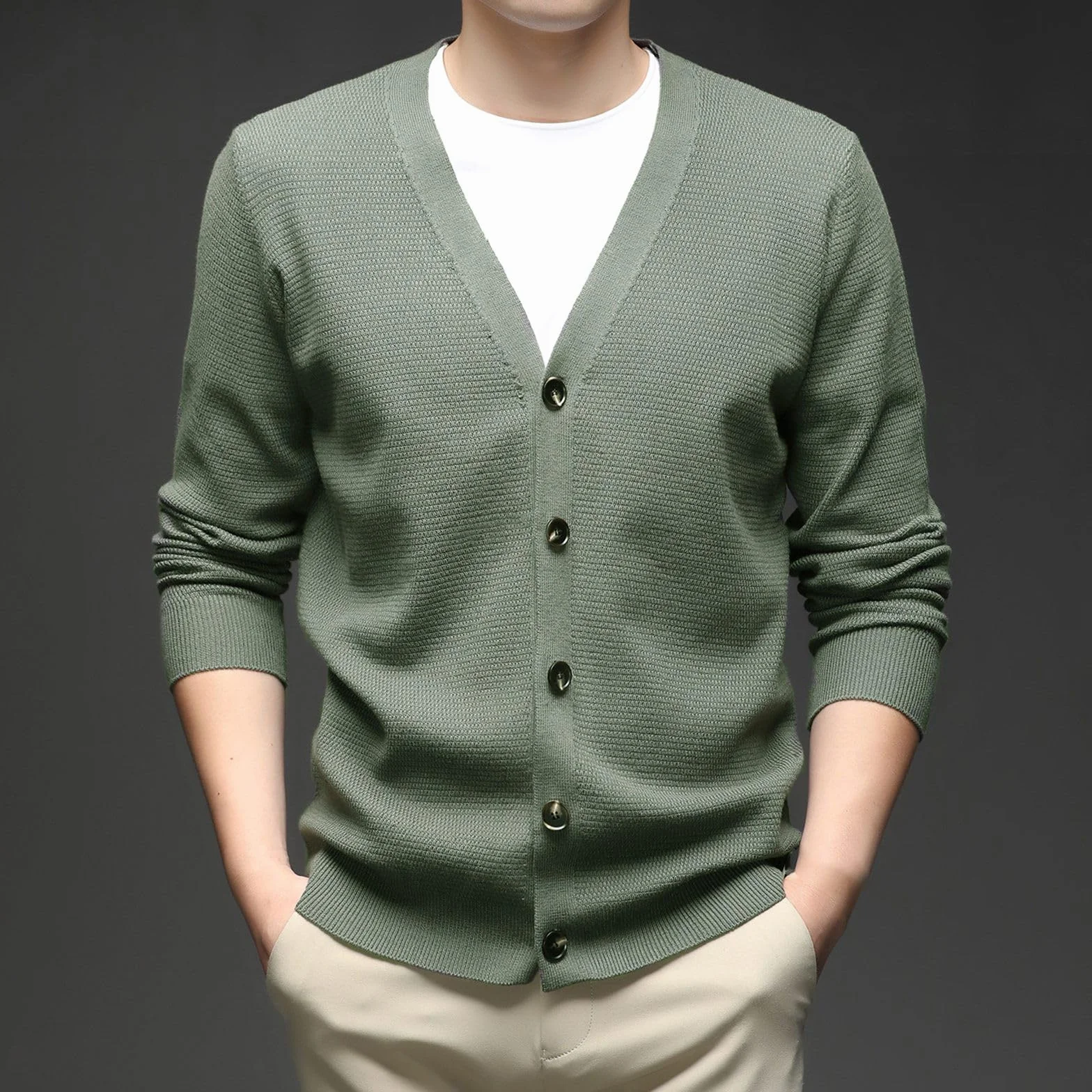 Genérico Cardigan Punto Hombre, Botones Chaqueta Hombre Cuello V Cierre De Botones Y Bolsillos para Chaqueta Primavera Y Otoño Cómodo Suave Abrigo Casual Moda para La Moda Diaria Y Comodidad