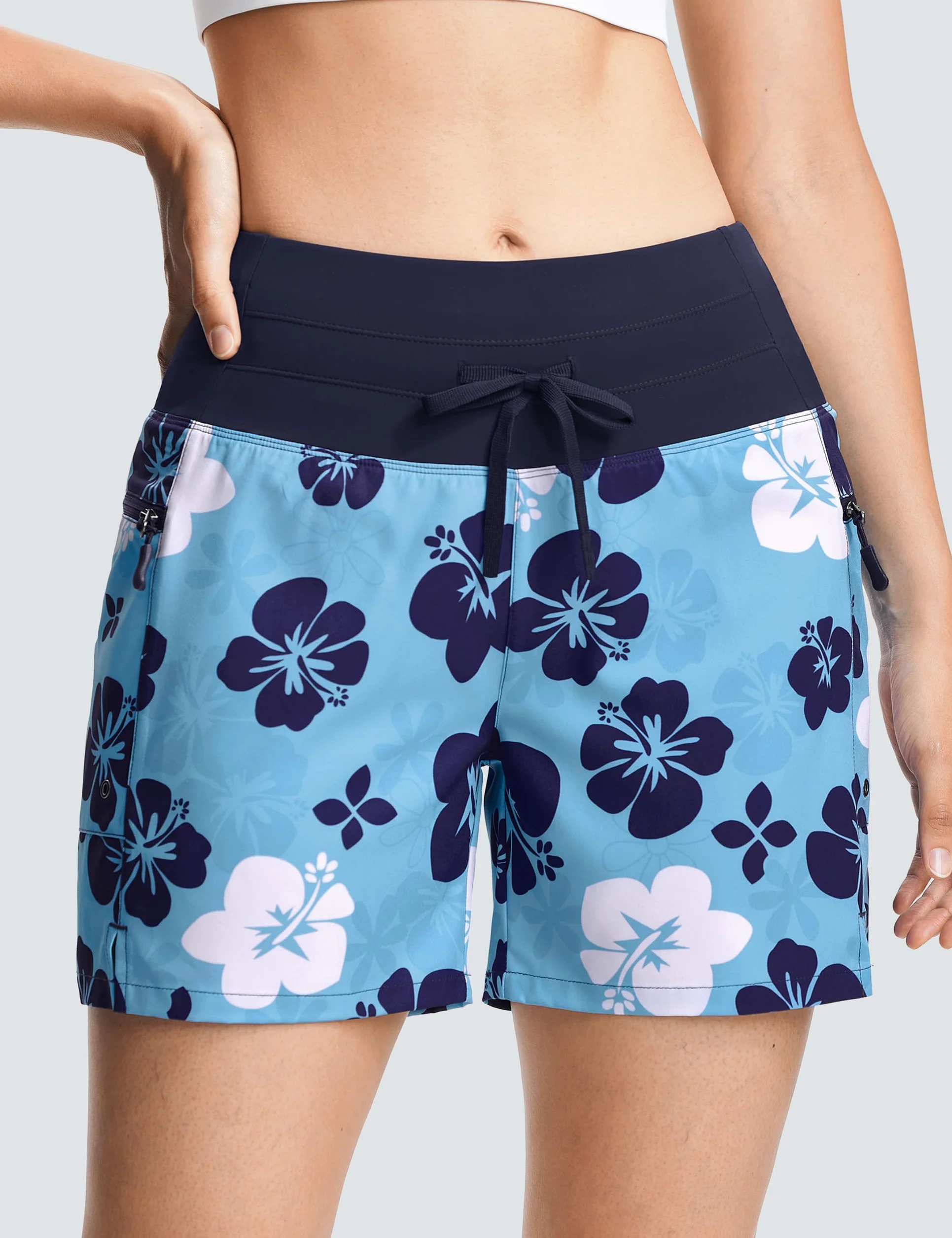 ISEEGZ Pantalones cortos de natación de cintura alta de 5 y 9 pulgadas para mujer, de secado rápido, UPF 50+, con forro y bolsillos con cremallera