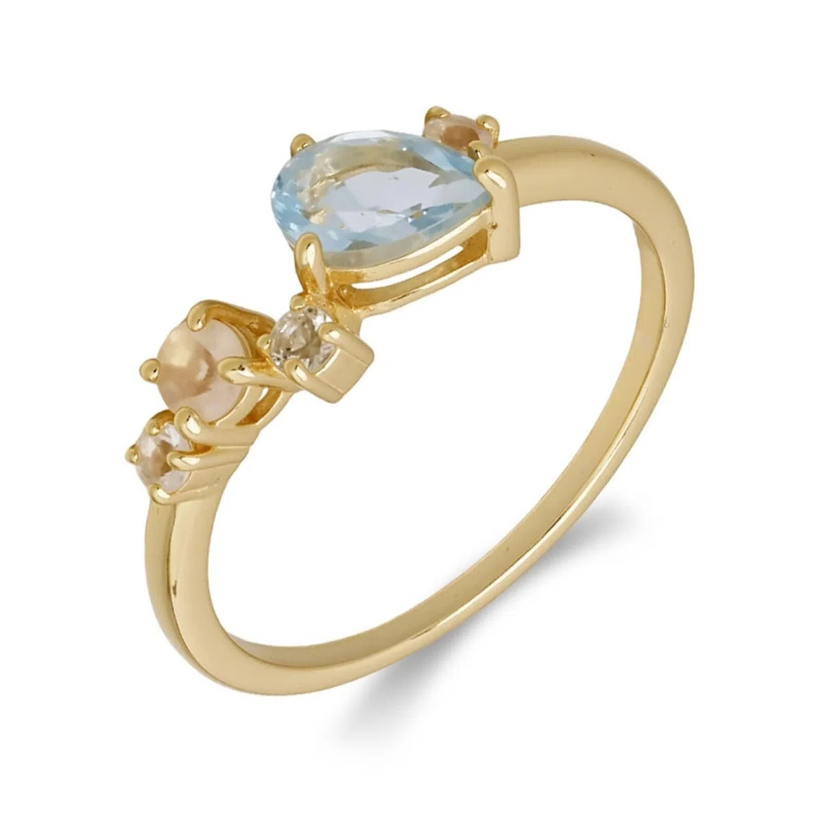 Anillo de compromiso de oro 9 K/14 K/18 K con gotas de topacio azul claro, forma de lágrima