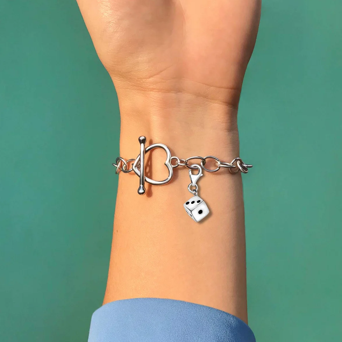 Quiges Charm con Cierre Plateado Dados Abalorios Joyería de Mujer