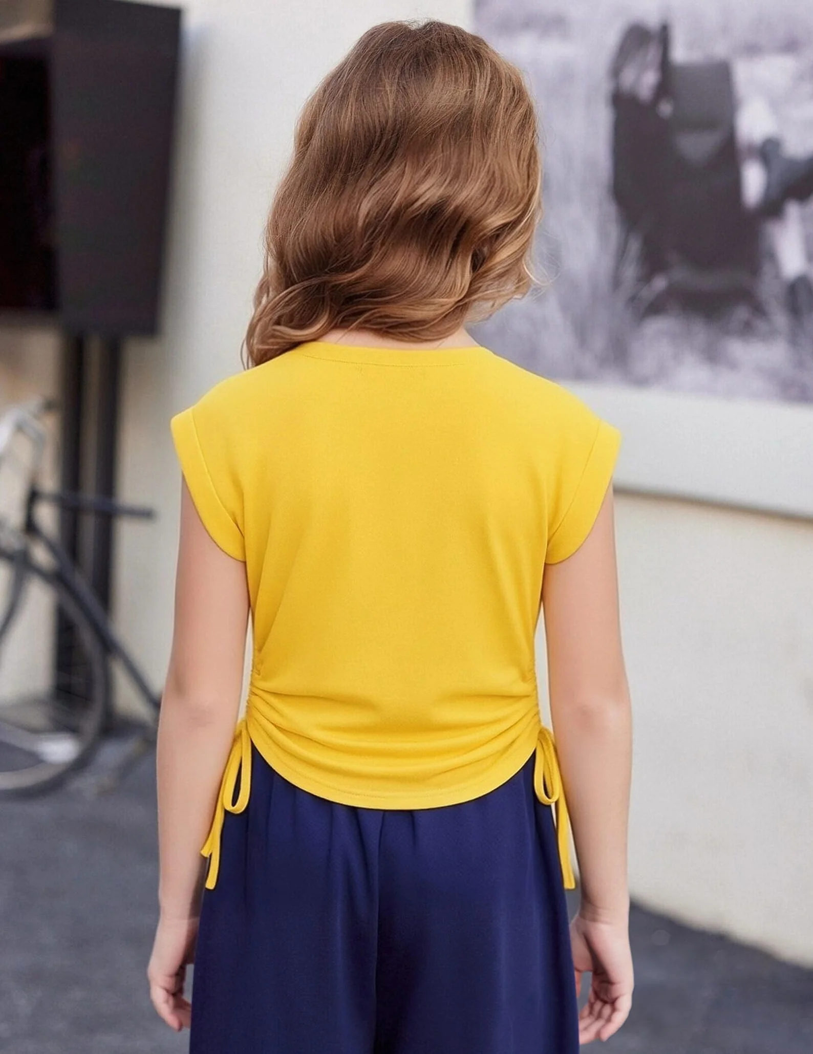 Arshiner Niñas Camisetas Manga Corta Extended Shoulder Niños Verano T-Shirt Algodón Cuello Redondo Manga Corta Shirt y Cordón para Niñas 6-14 Años
