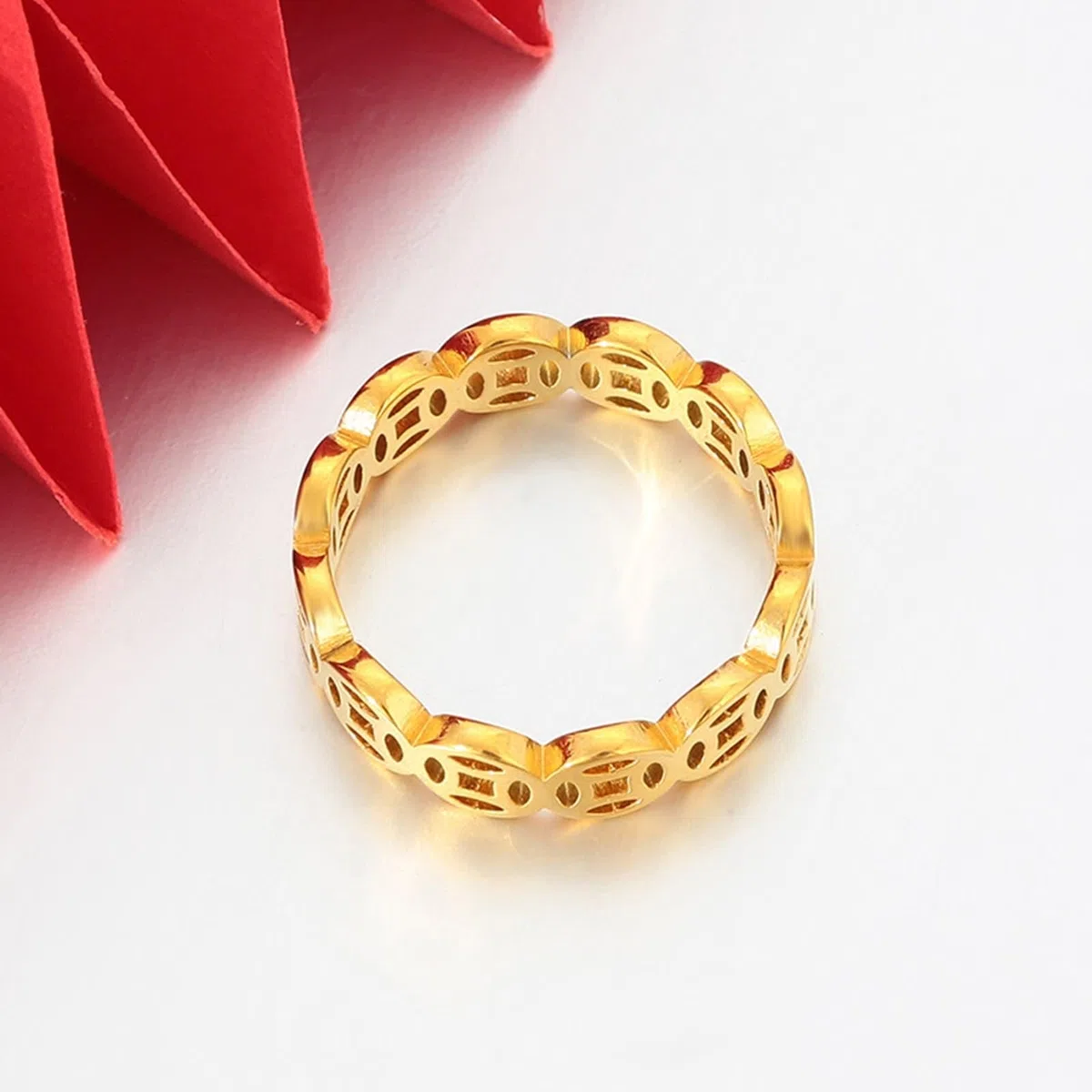 Anillo de oro auténtico para parejas, 9 K/14 K/18 K, oro amarillo, anillos de boda huecos