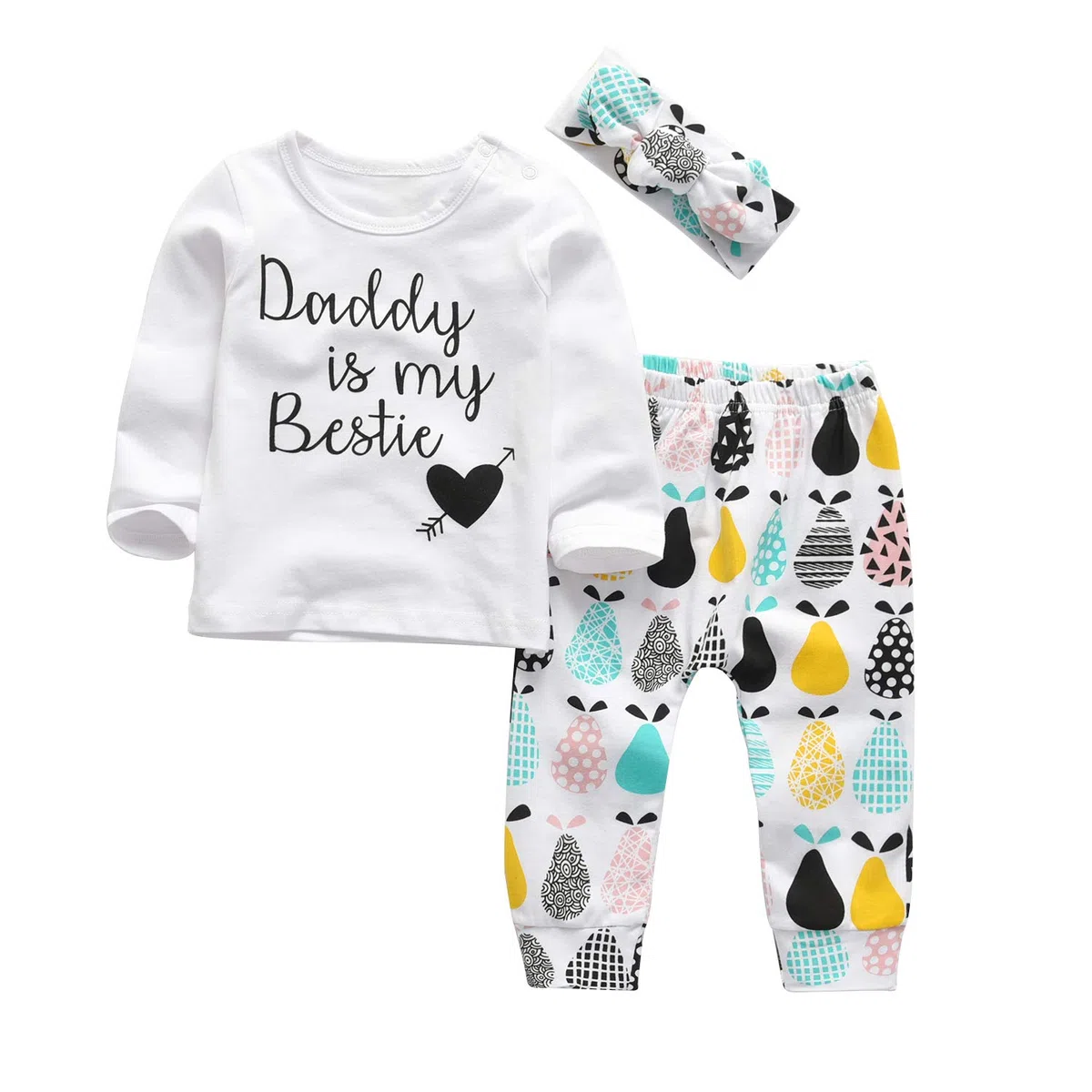 KuKitty Conjunto de 3 piezas para bebé y niña, manga larga, camiseta, blusas, pantalones con diadema