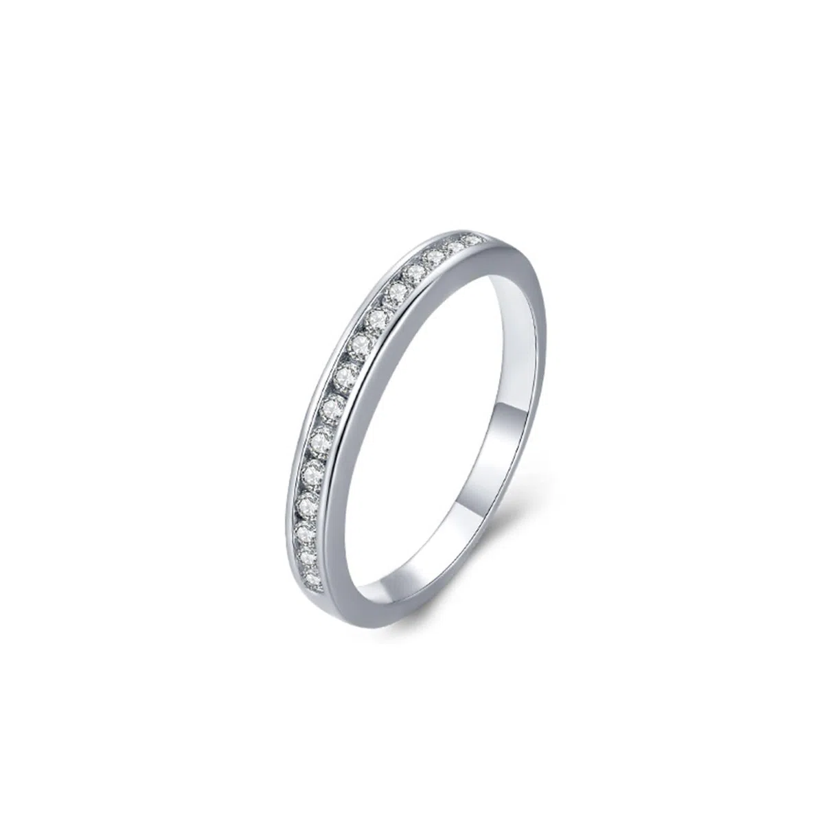 Anillos de compromiso, anillo de oro blanco, 18 K, apilable, diseño clásico de fila con diamante redondo, tamaño 52 (16,6)