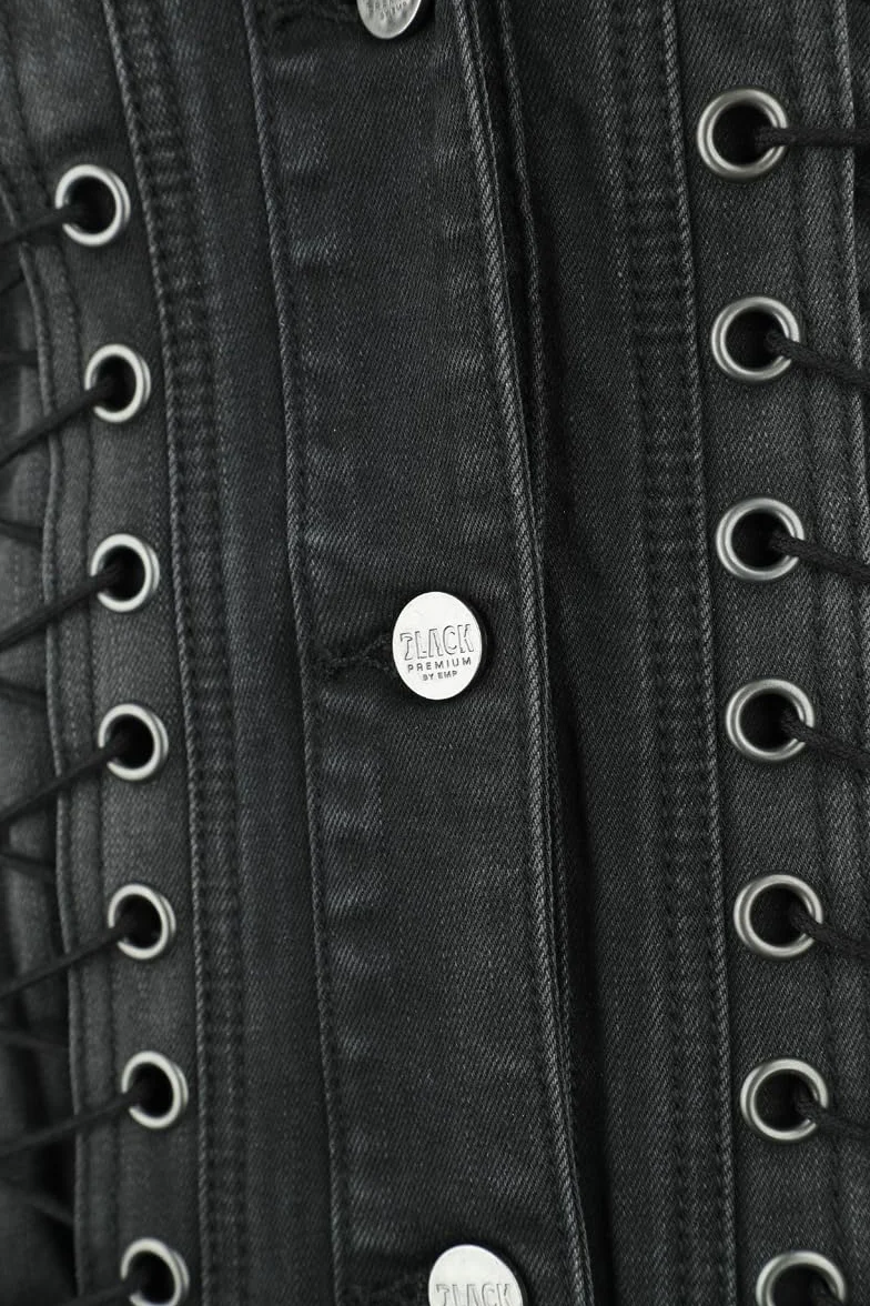 Chaqueta vaquera negra y roja con capucha desmontable Black Premium by EMP Mujer