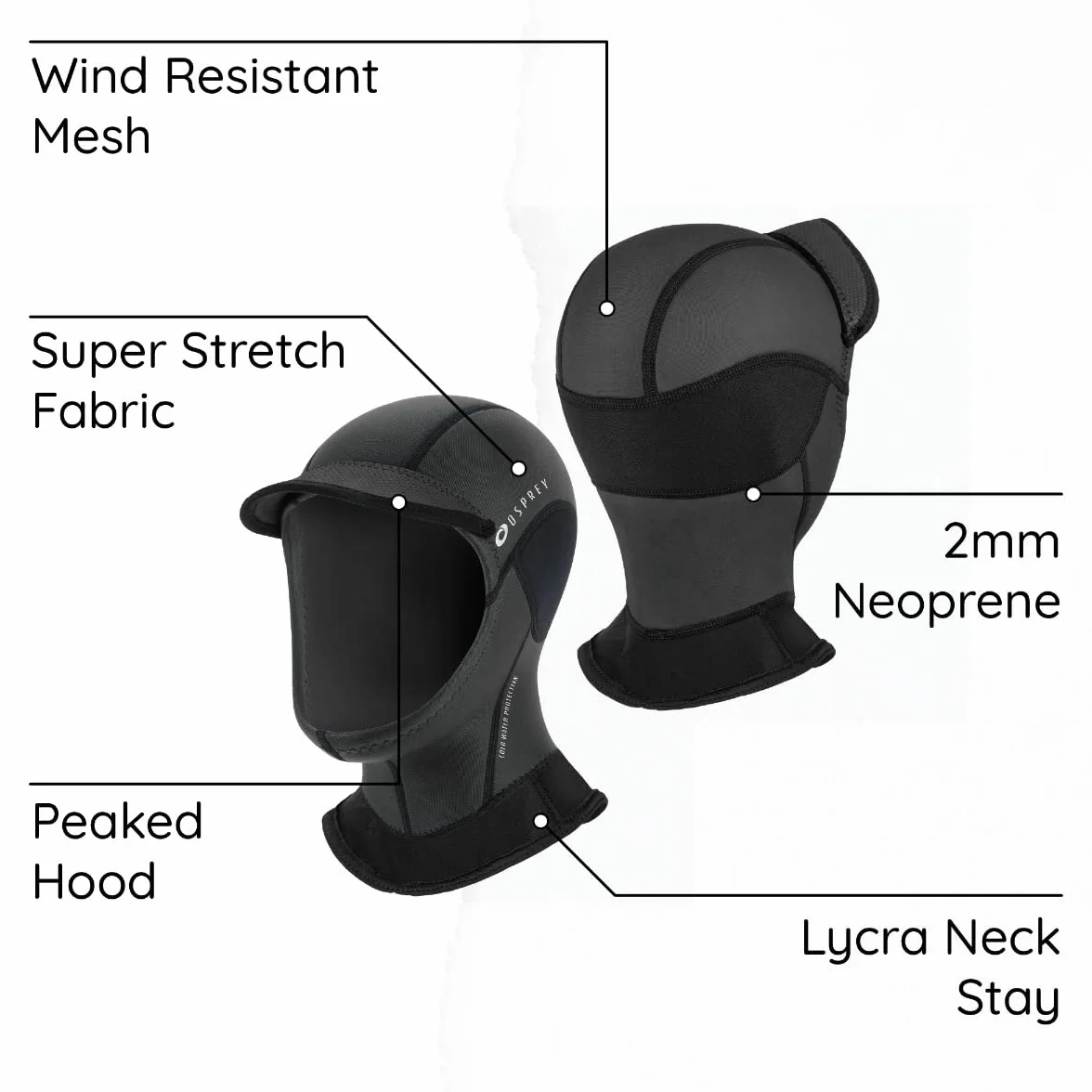 Osprey Capucha de Neopreno 2 mm Unisex para Esnórquel Surf Natación Negro